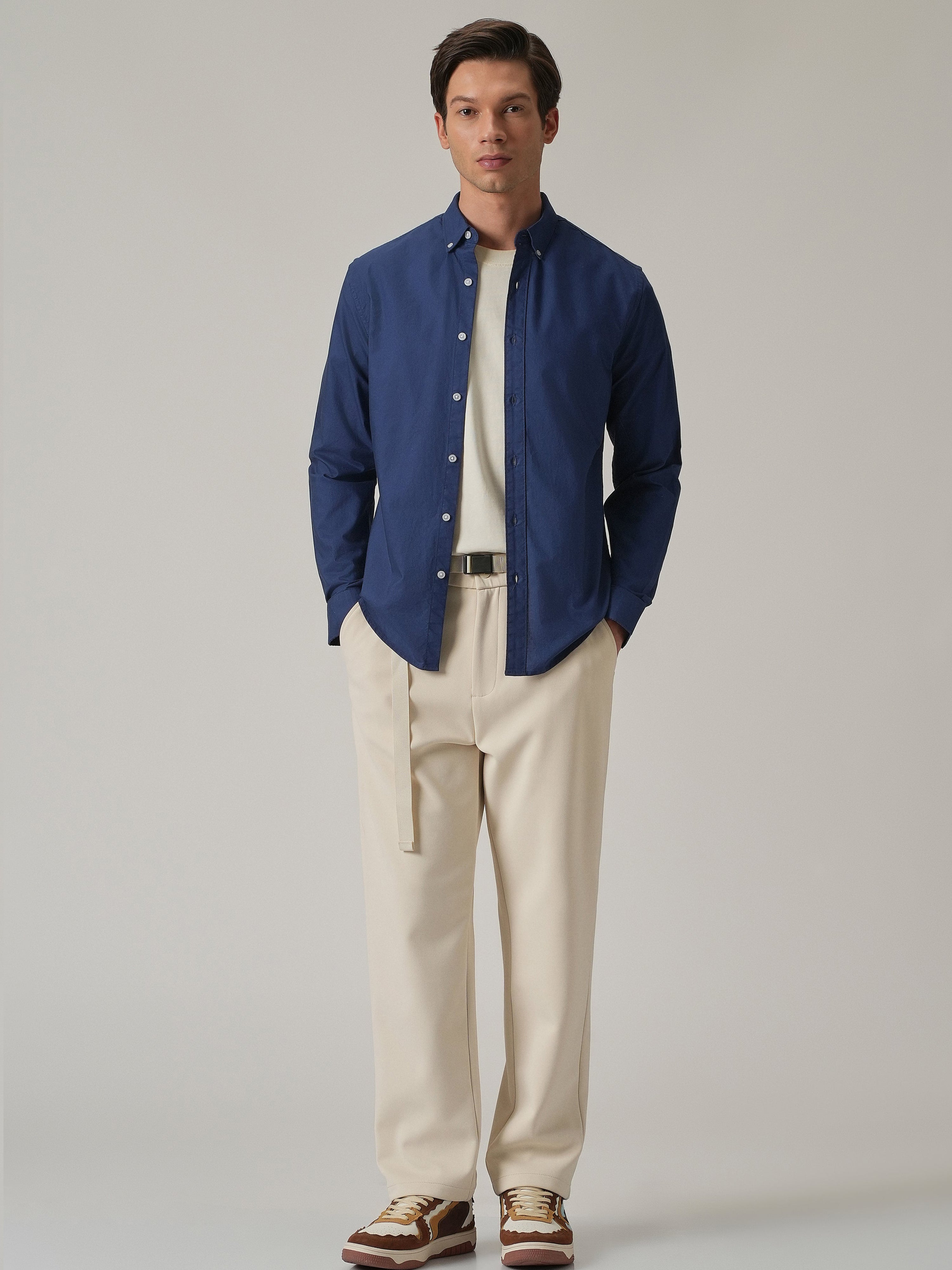 Royal Blue Plain Elbow Patch Shirt