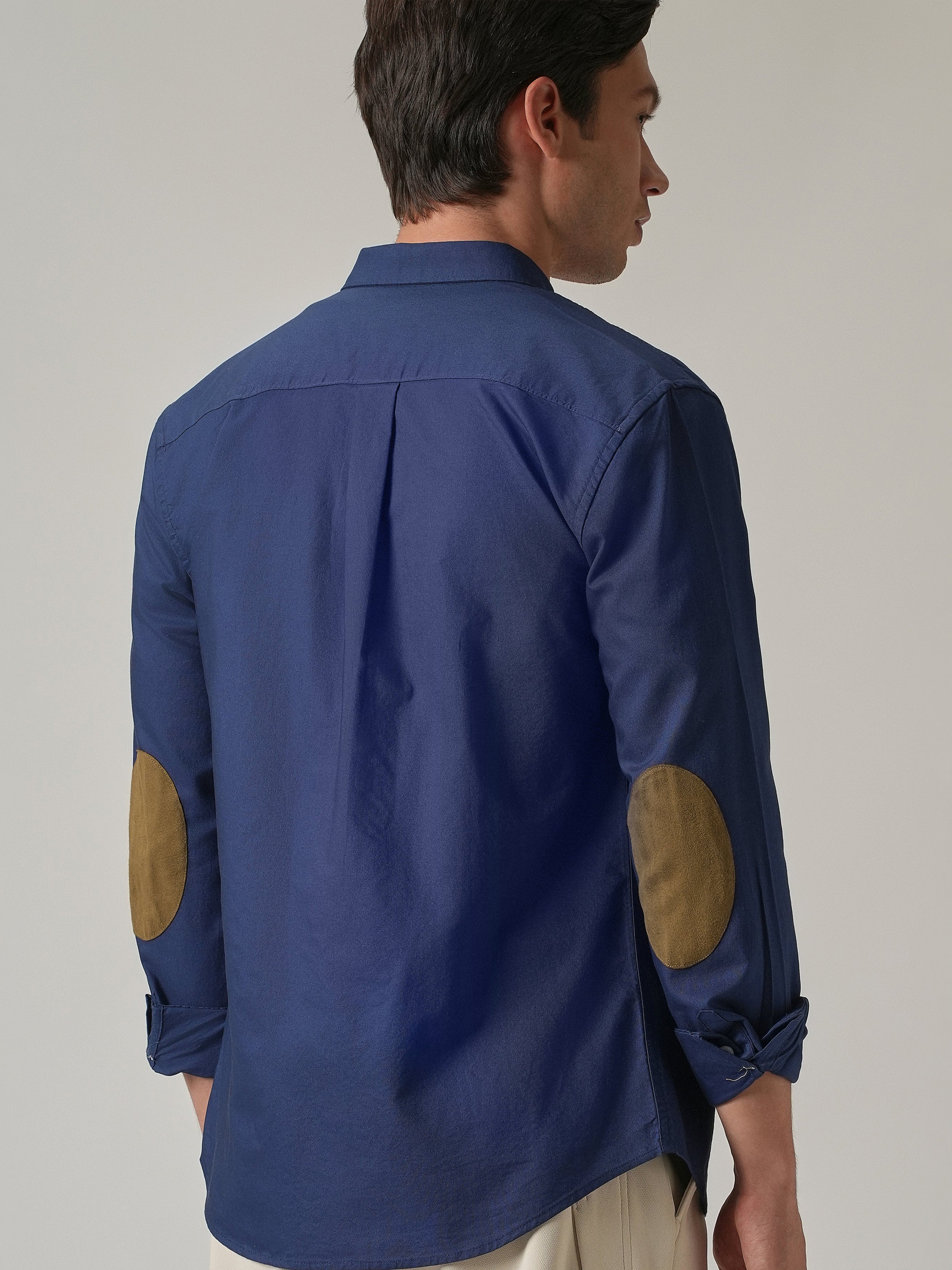 Royal Blue Plain Elbow Patch Shirt