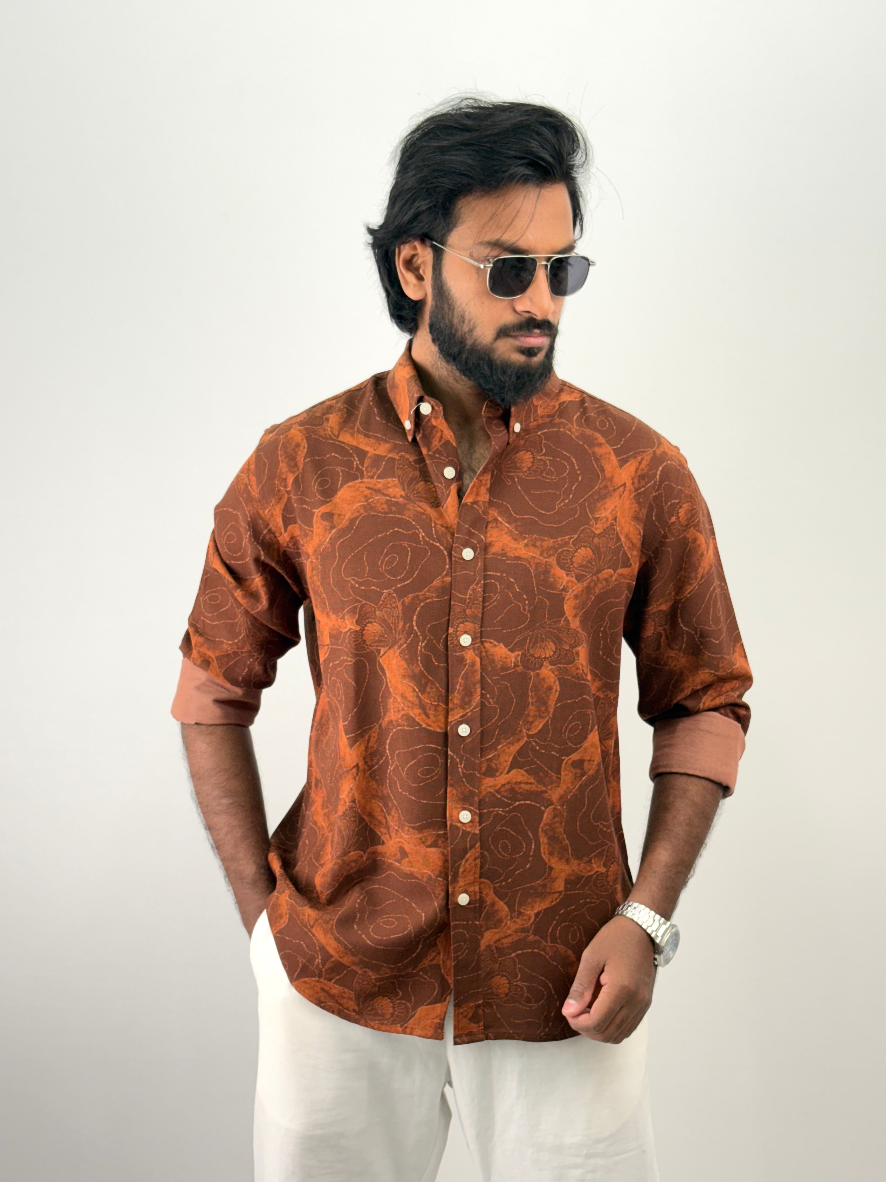 Rust Linen Printed Shirt