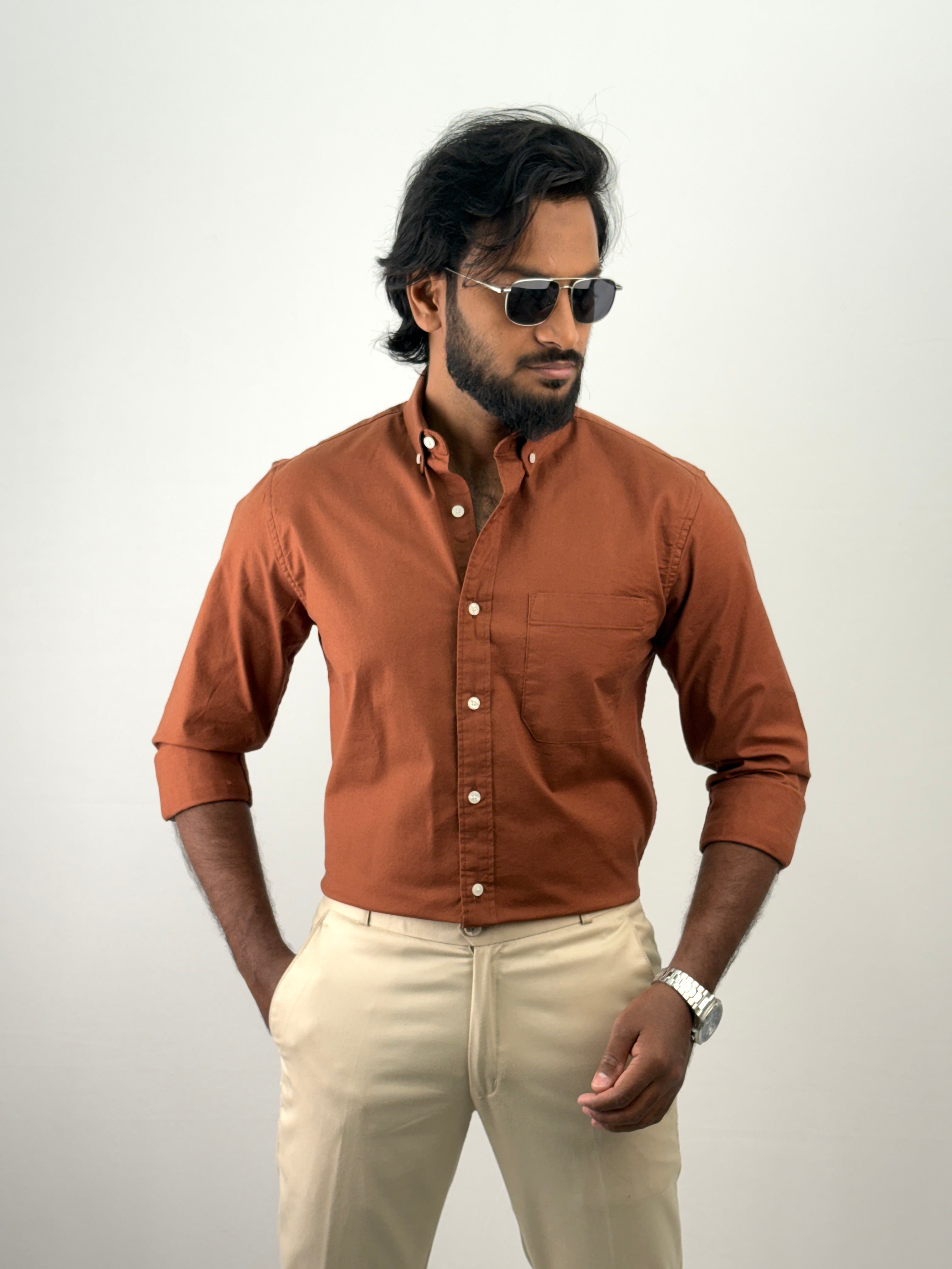 Rust Plain Oxford Shirt 4