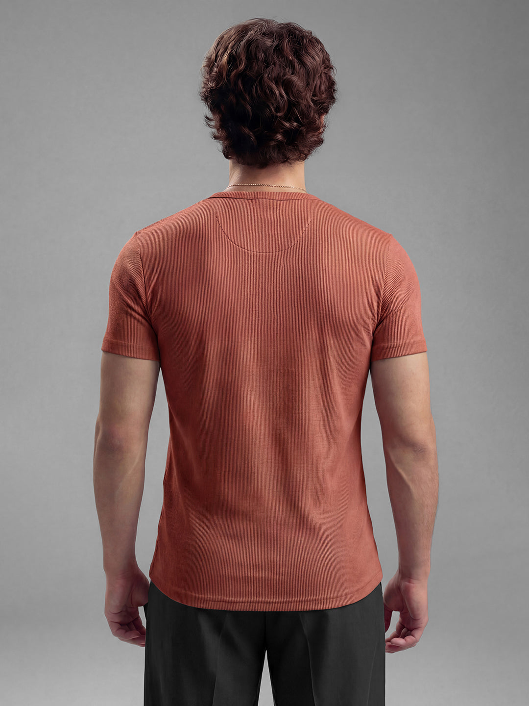 Rust Ribbed Henley Short Sleeves T-Shirt