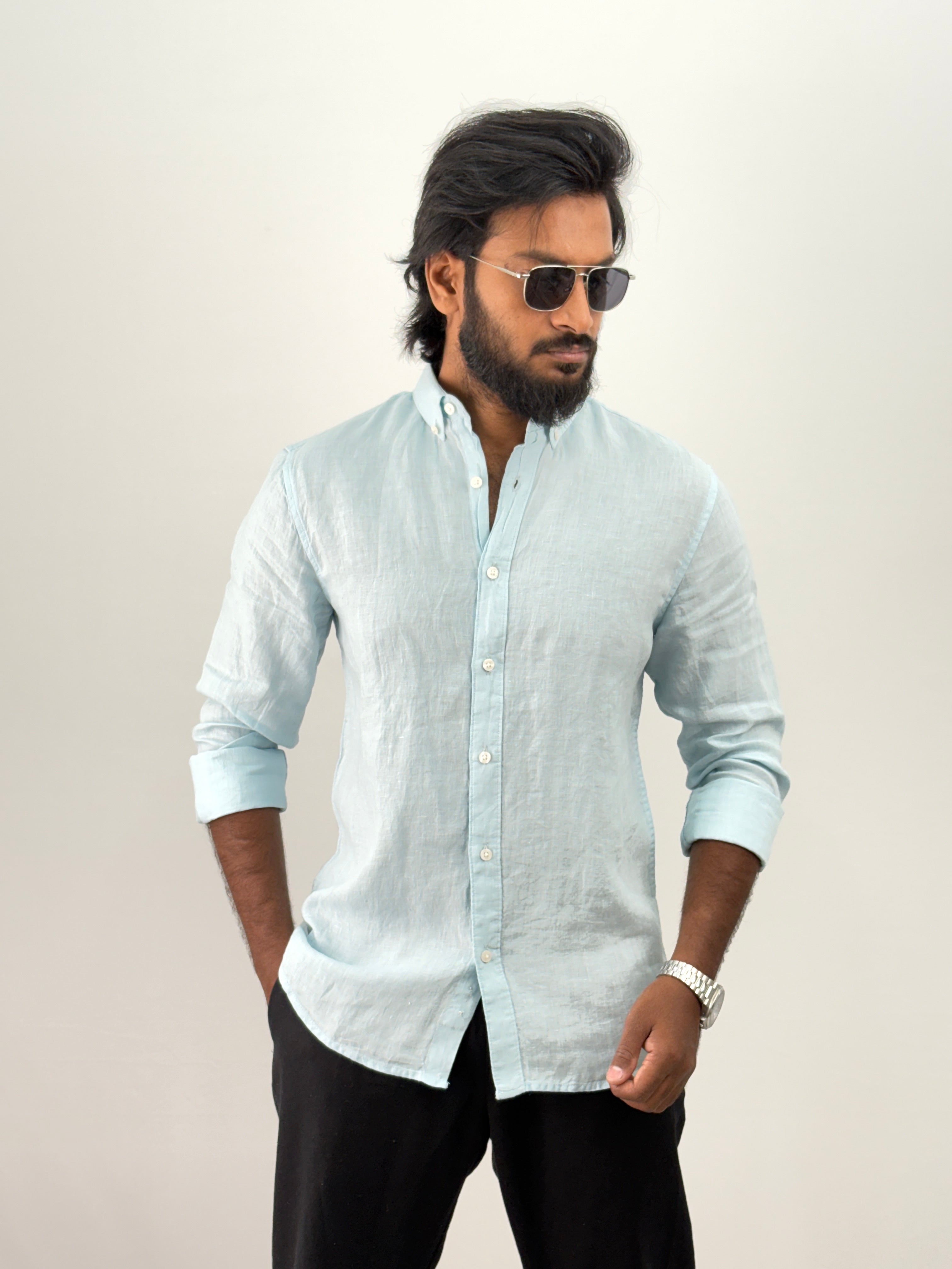 Ice Blue pure Linen Shirt 2