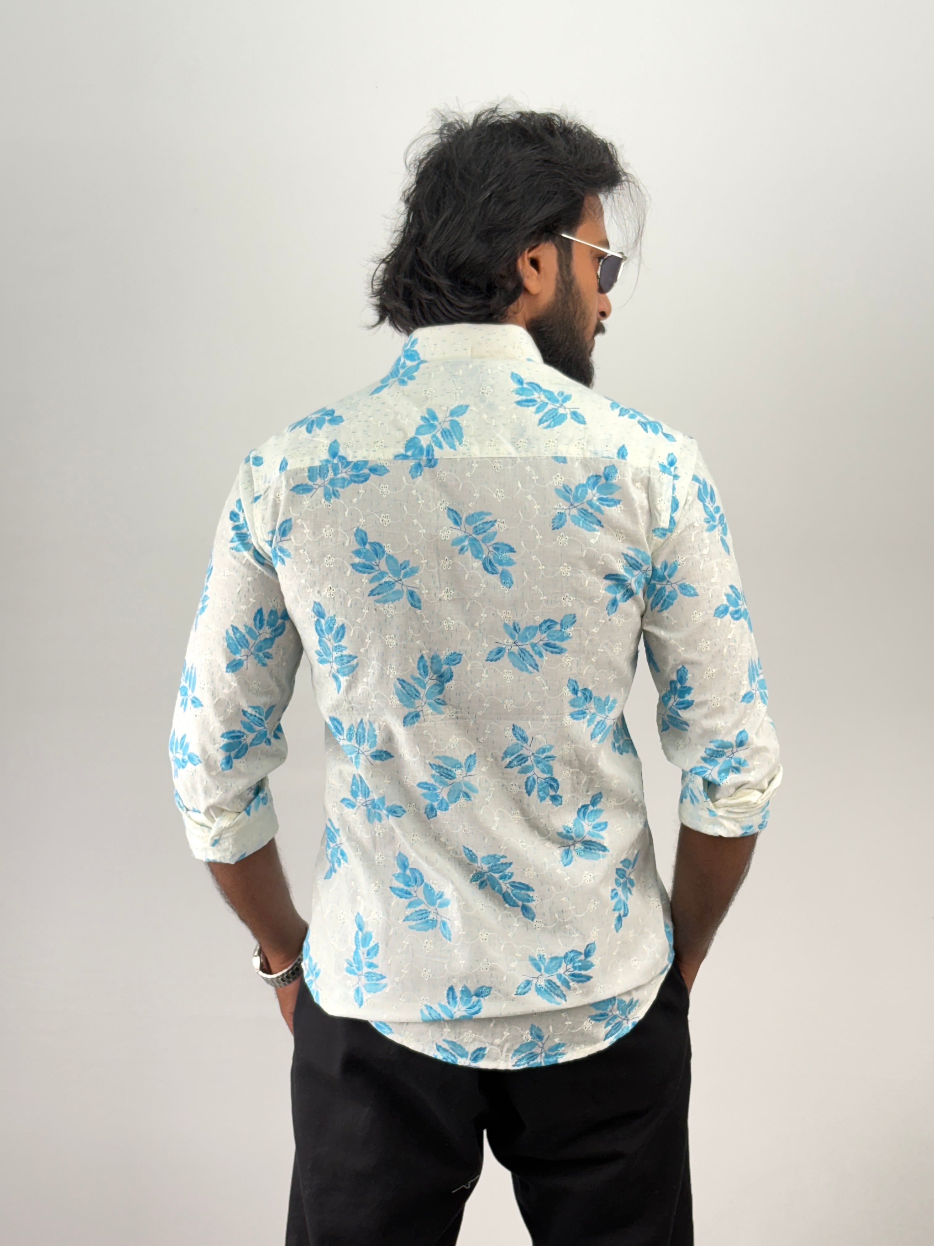 Sky Blue Embroidery Printed Shirt