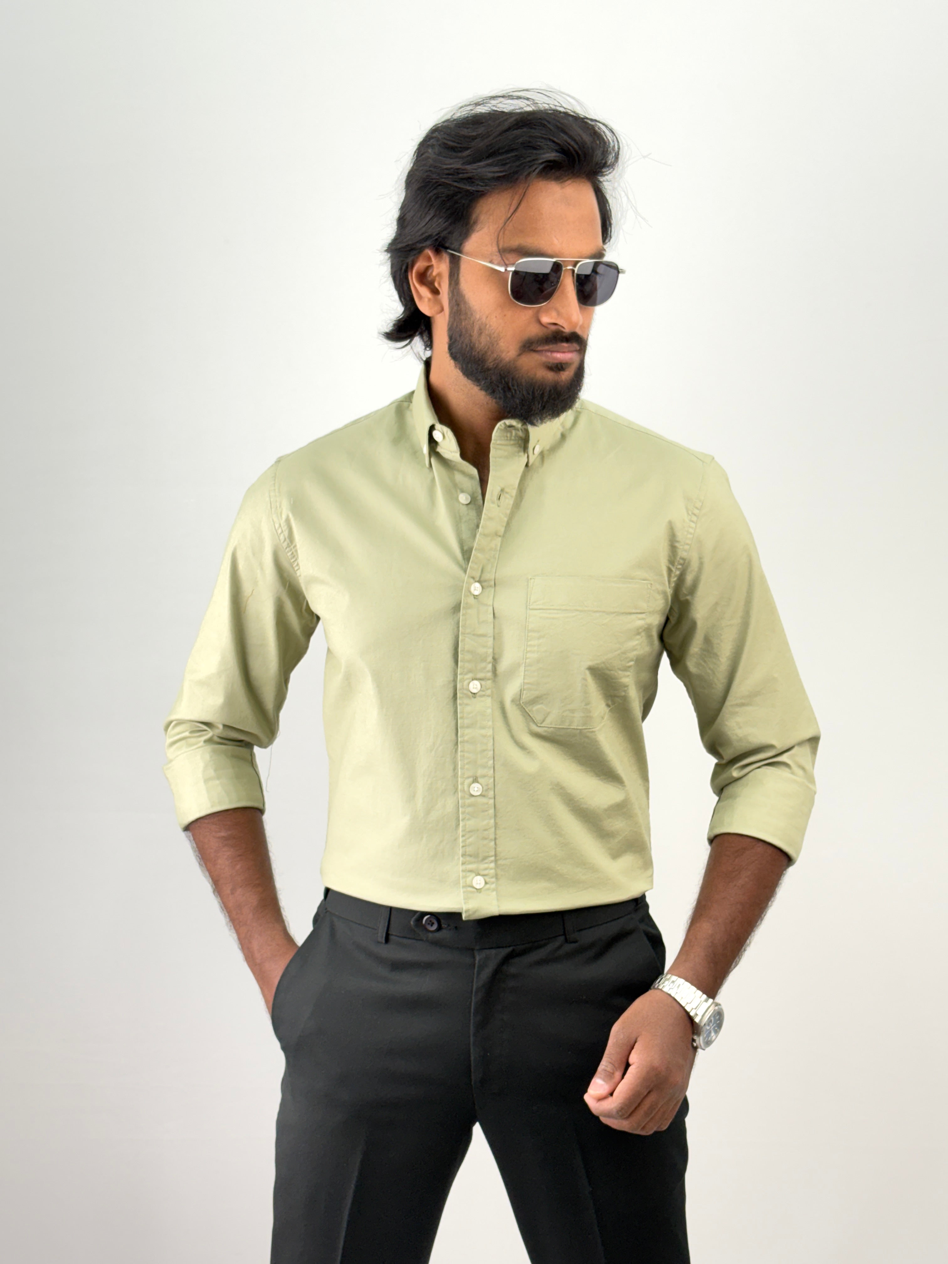 Slate Green Plain Oxford Shirt 4