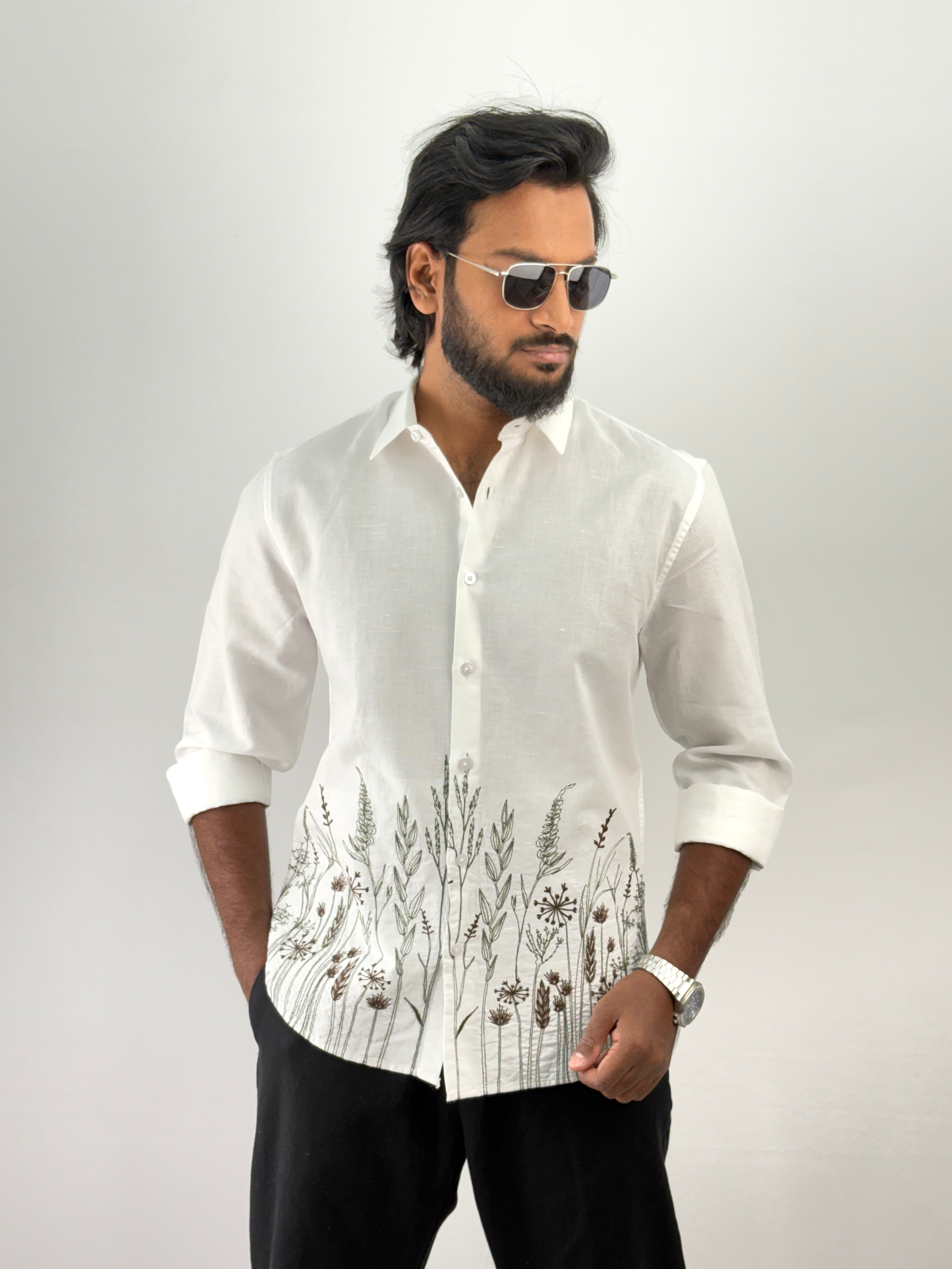 White Linen Embroidery Shirt
