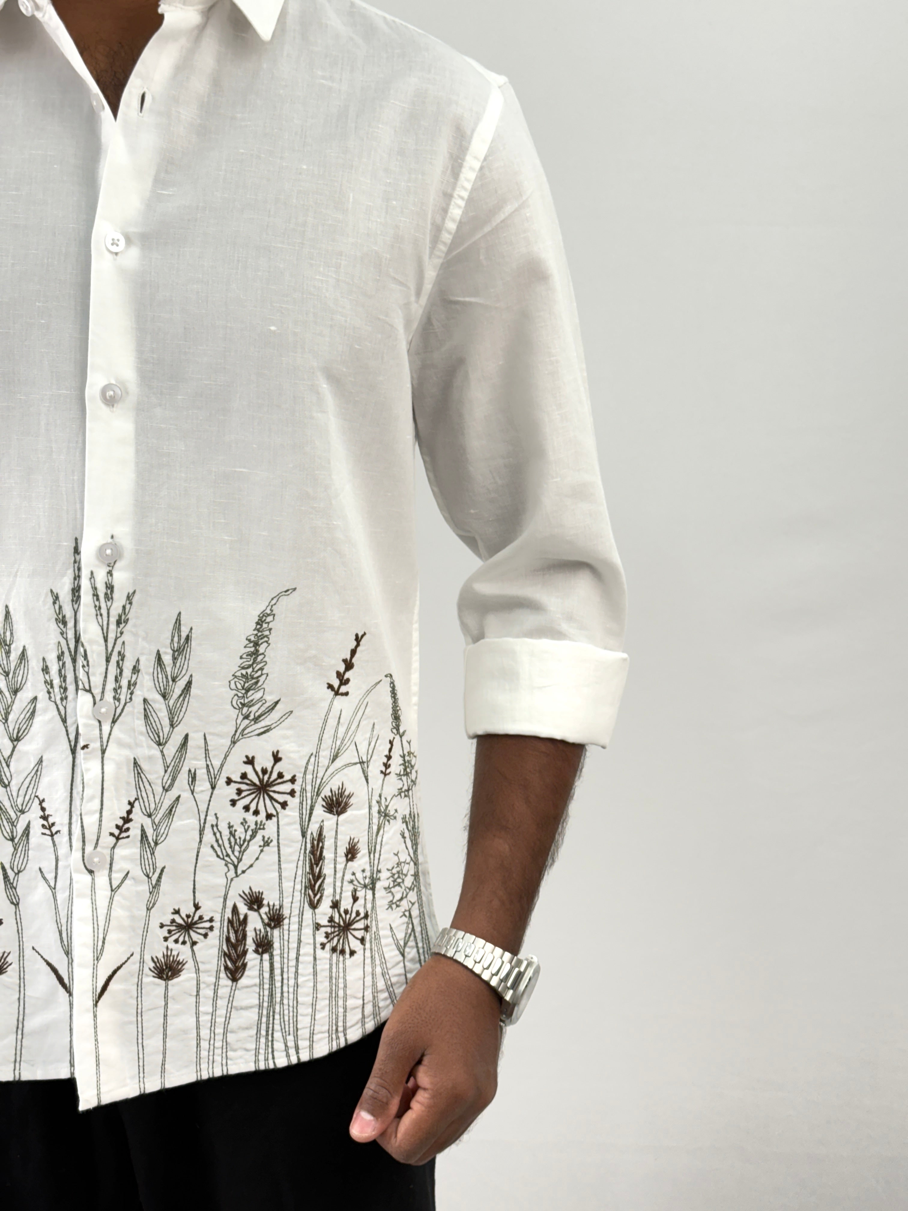 White Linen Embroidery Shirt