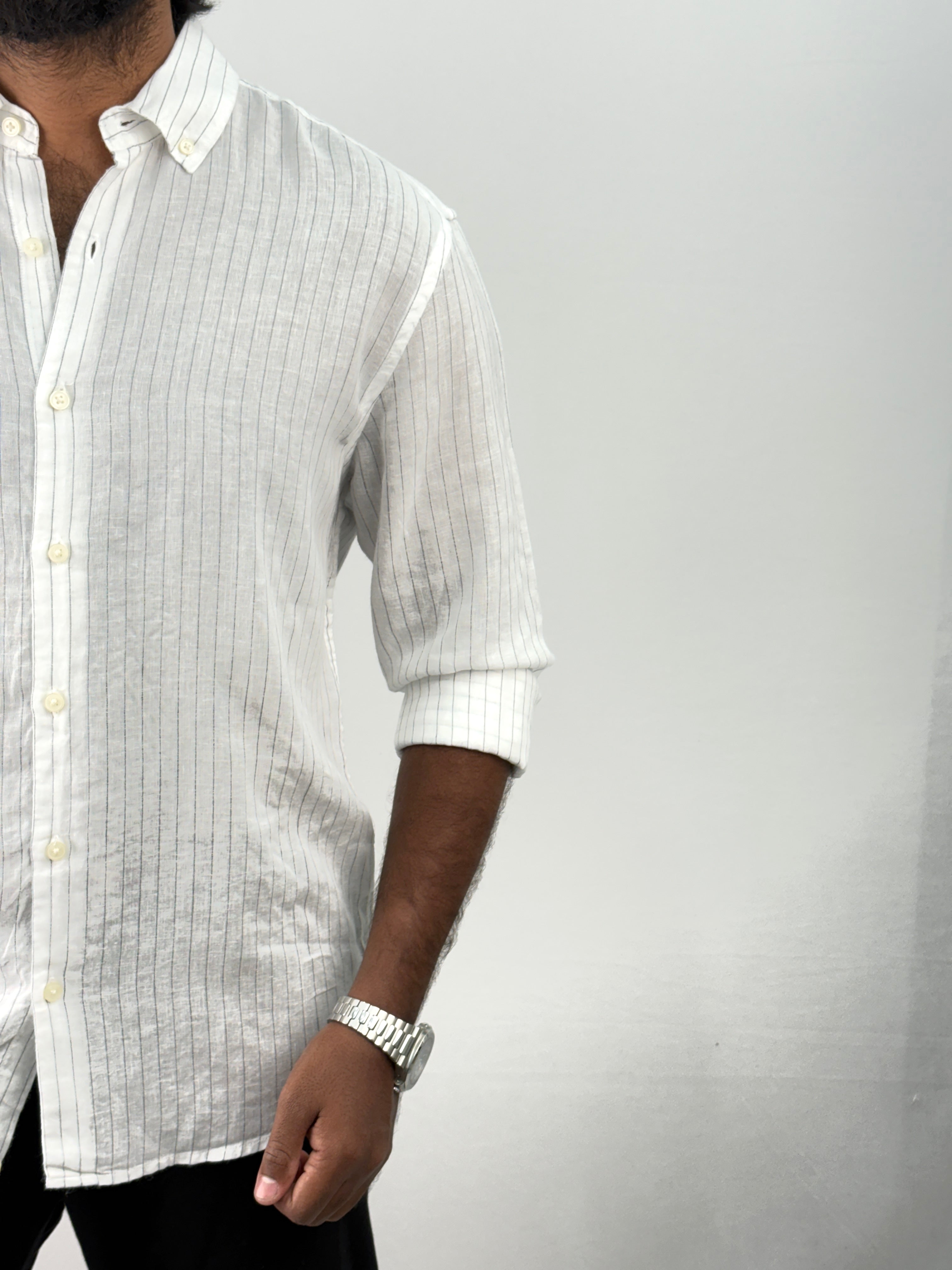 White Linen Stripe Shirt 1