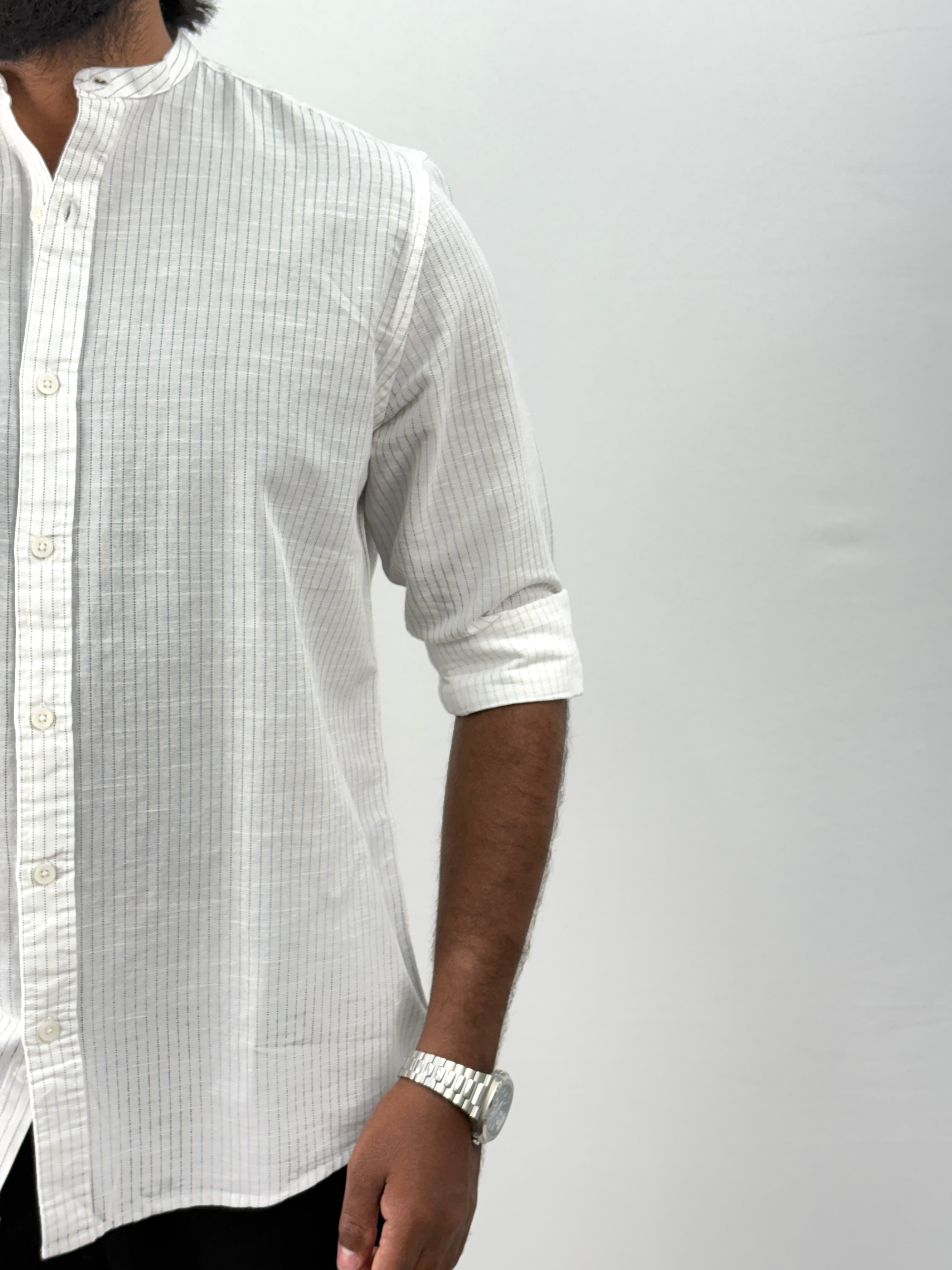 White Mandarin Stripe Shirt