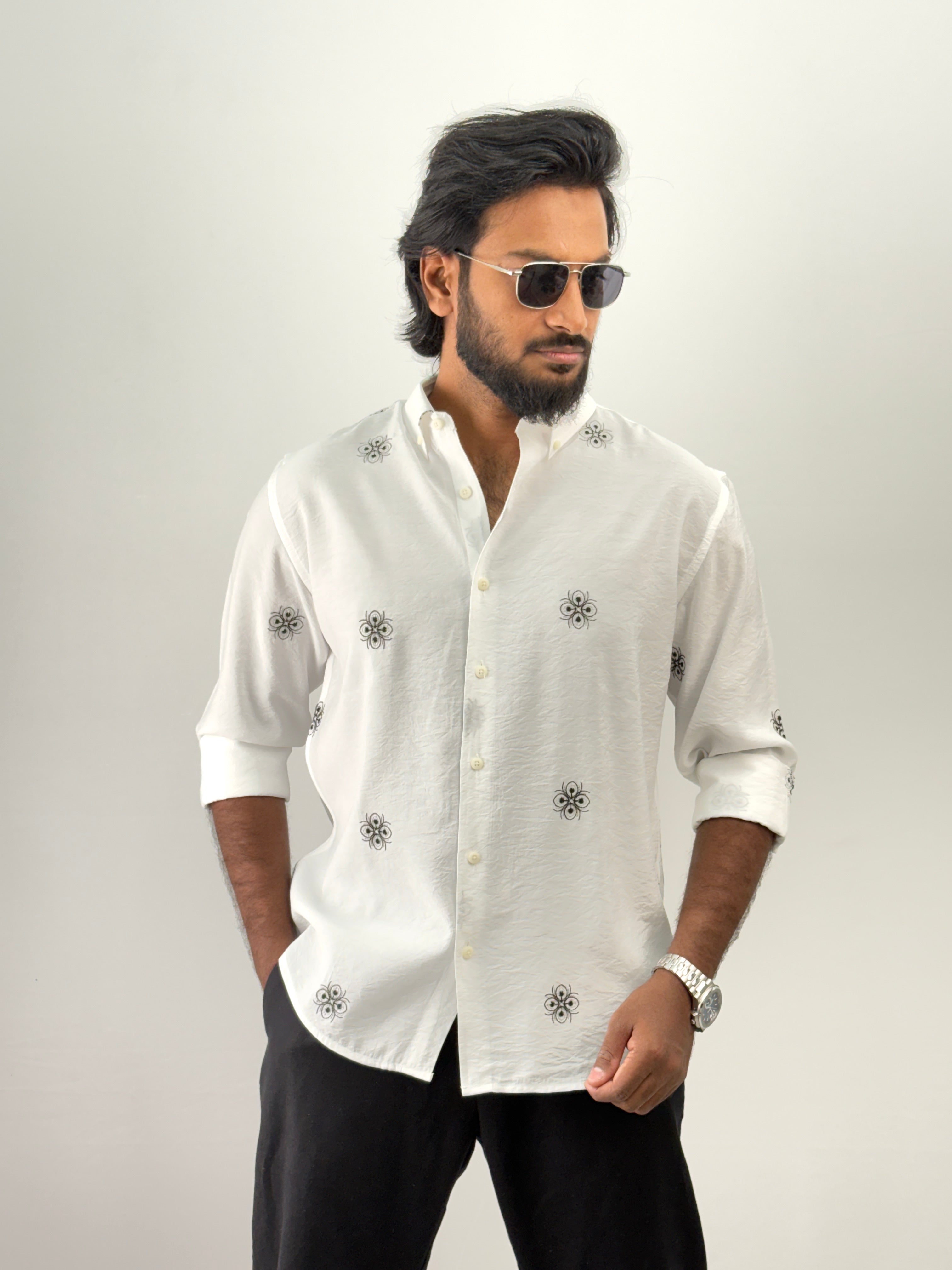 White Black Embroidery Shirt