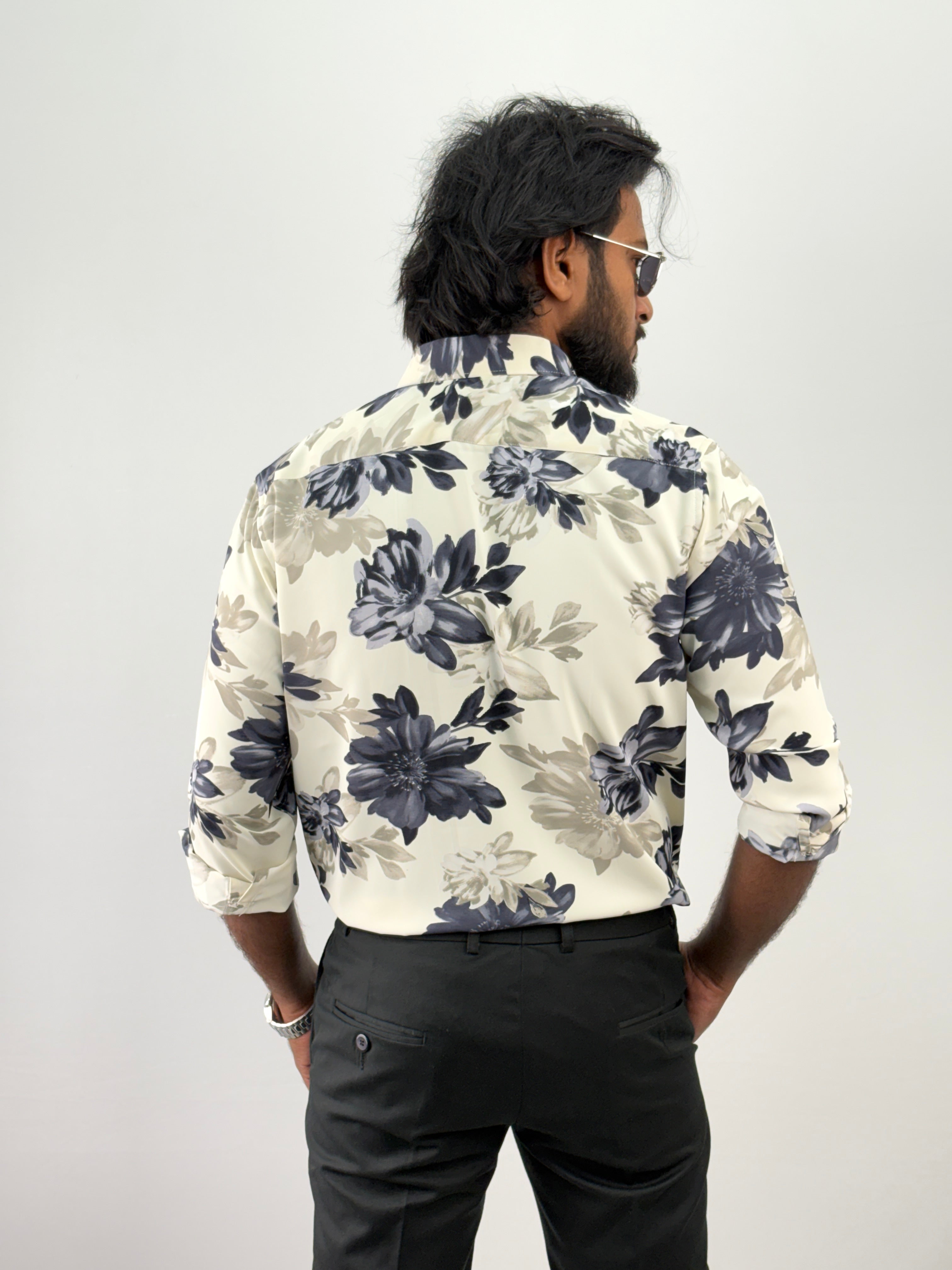White Blue Viscose Printed Shirt