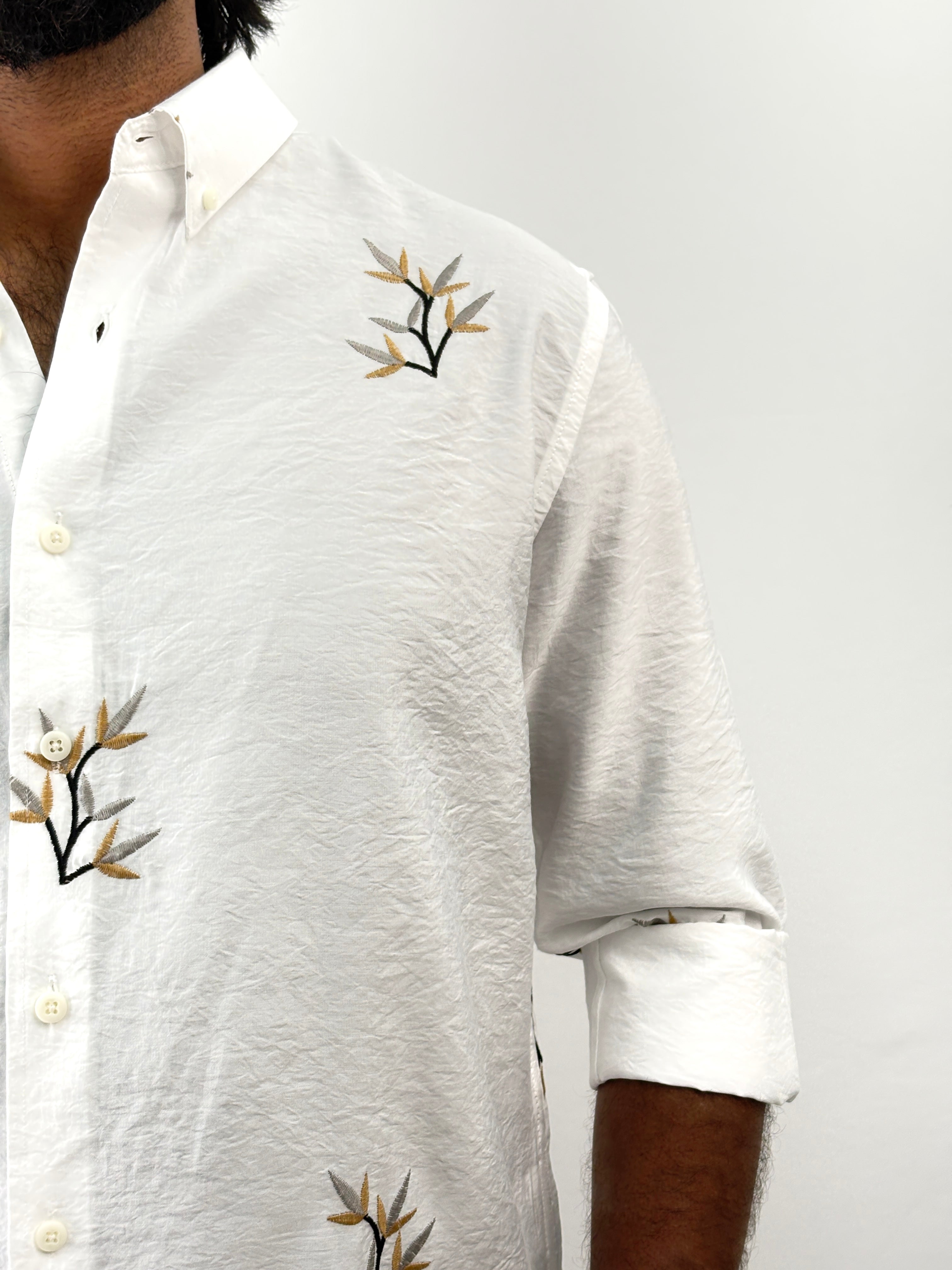 White Grey Embroidery Shirt