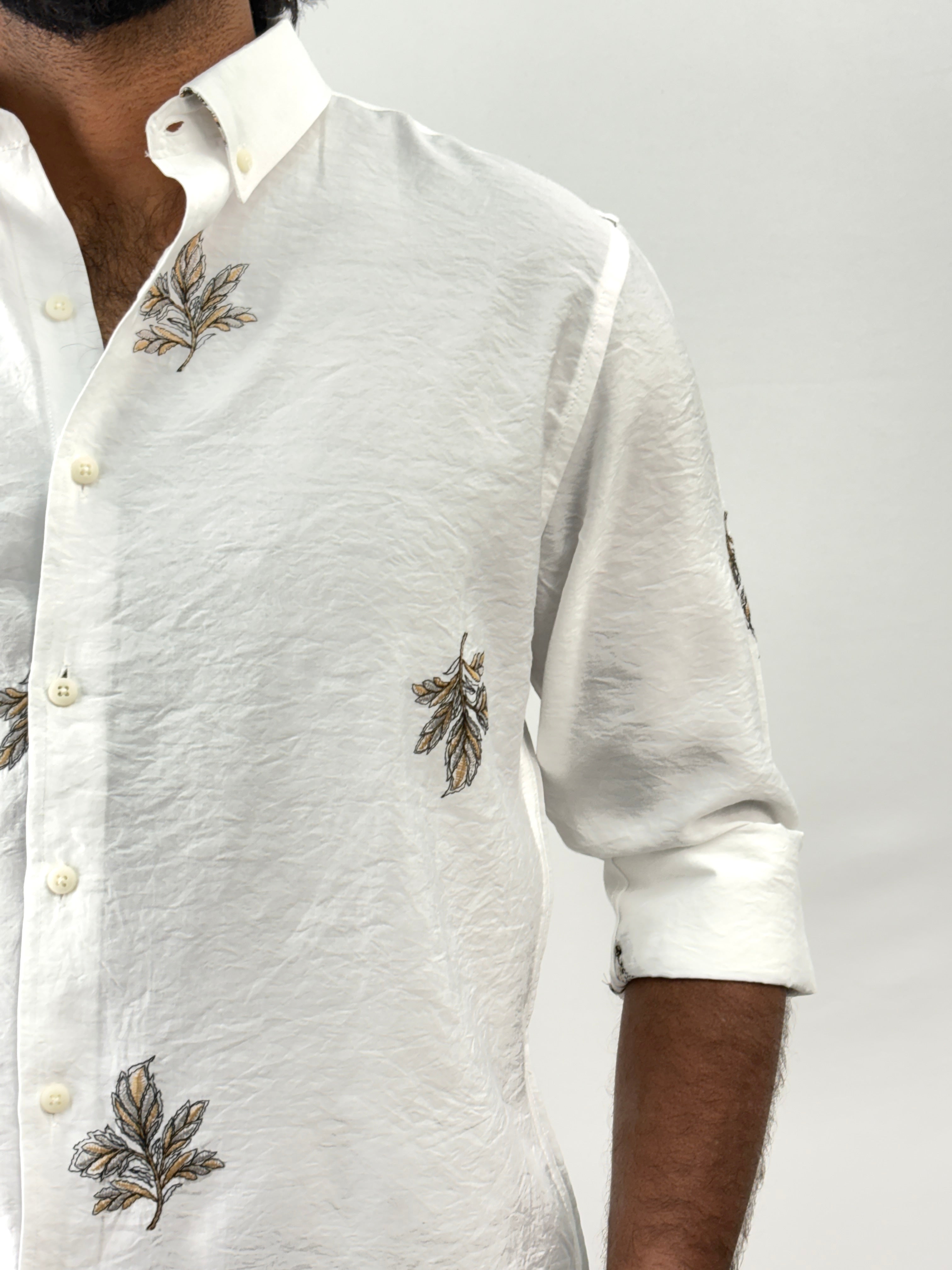 White Yellow Embroidery Shirt