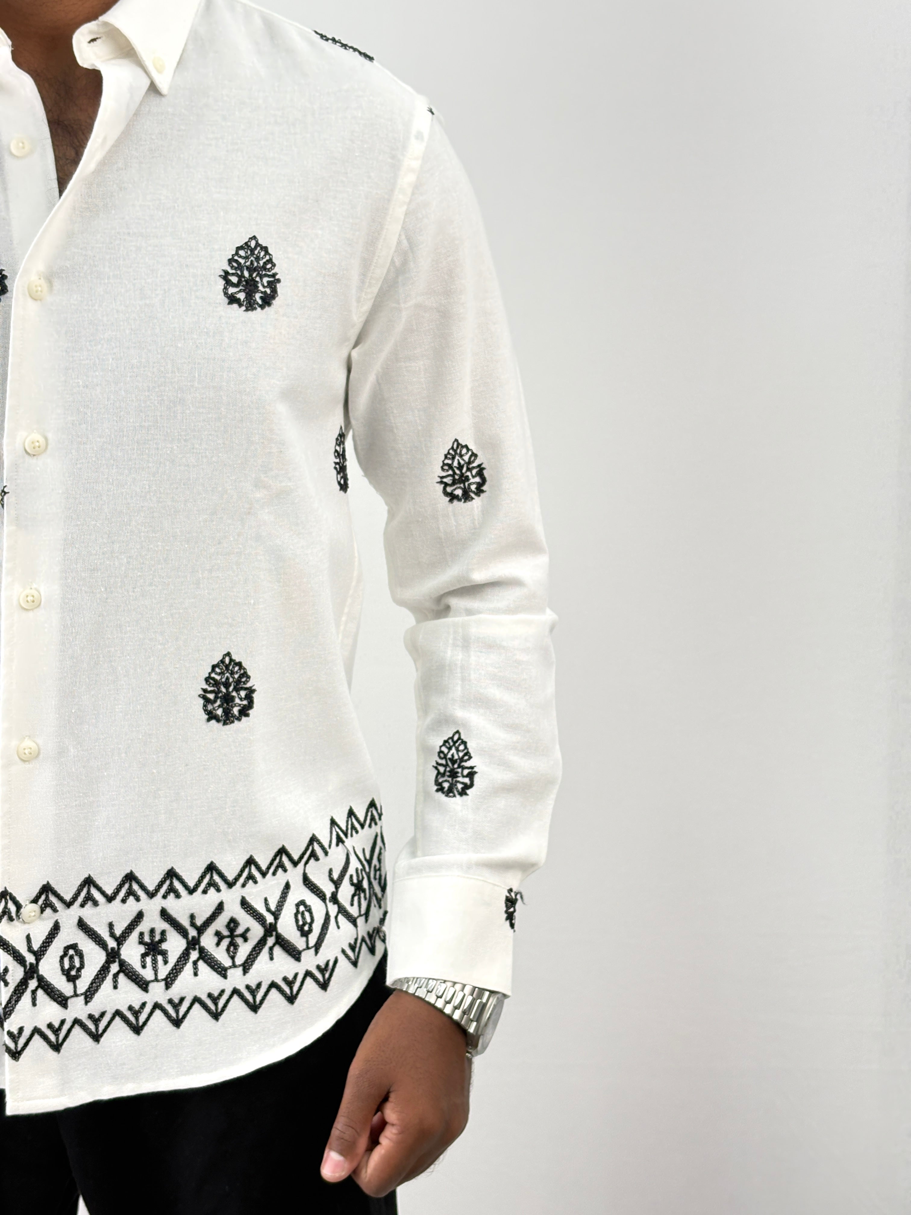 White Linen Embroidery Shirt 1