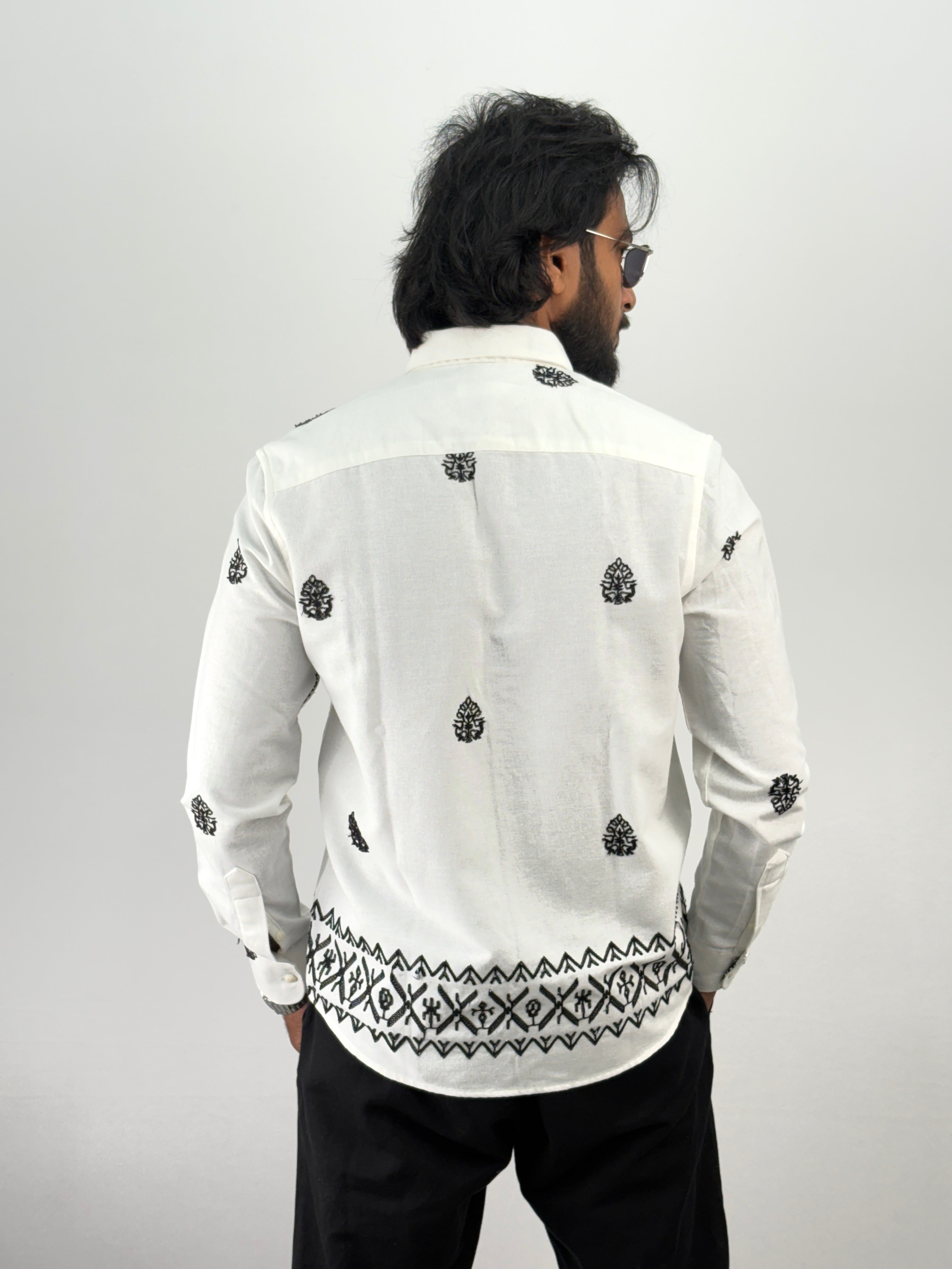 White Linen Embroidery Shirt 1