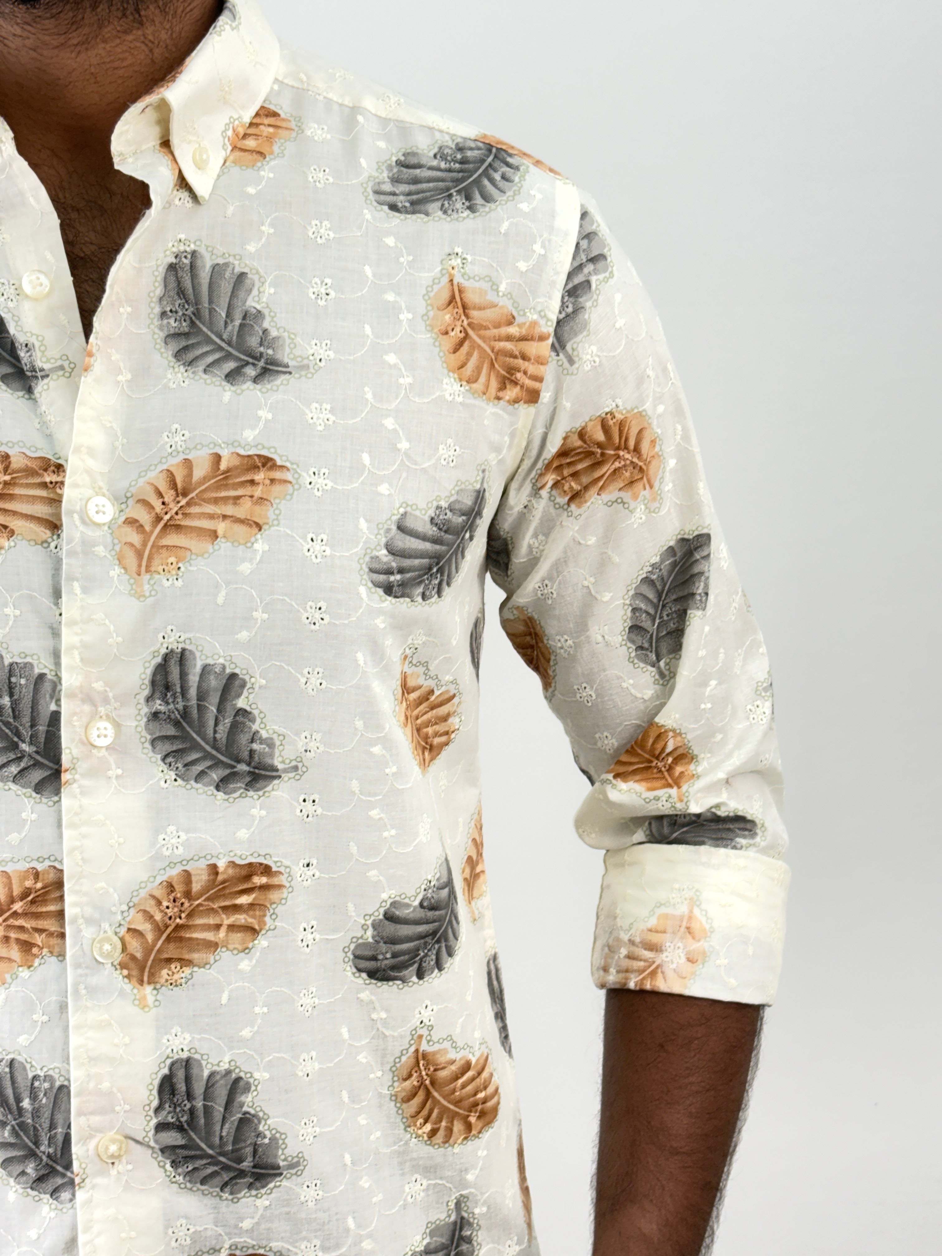 White Embroidery Printed Shirt