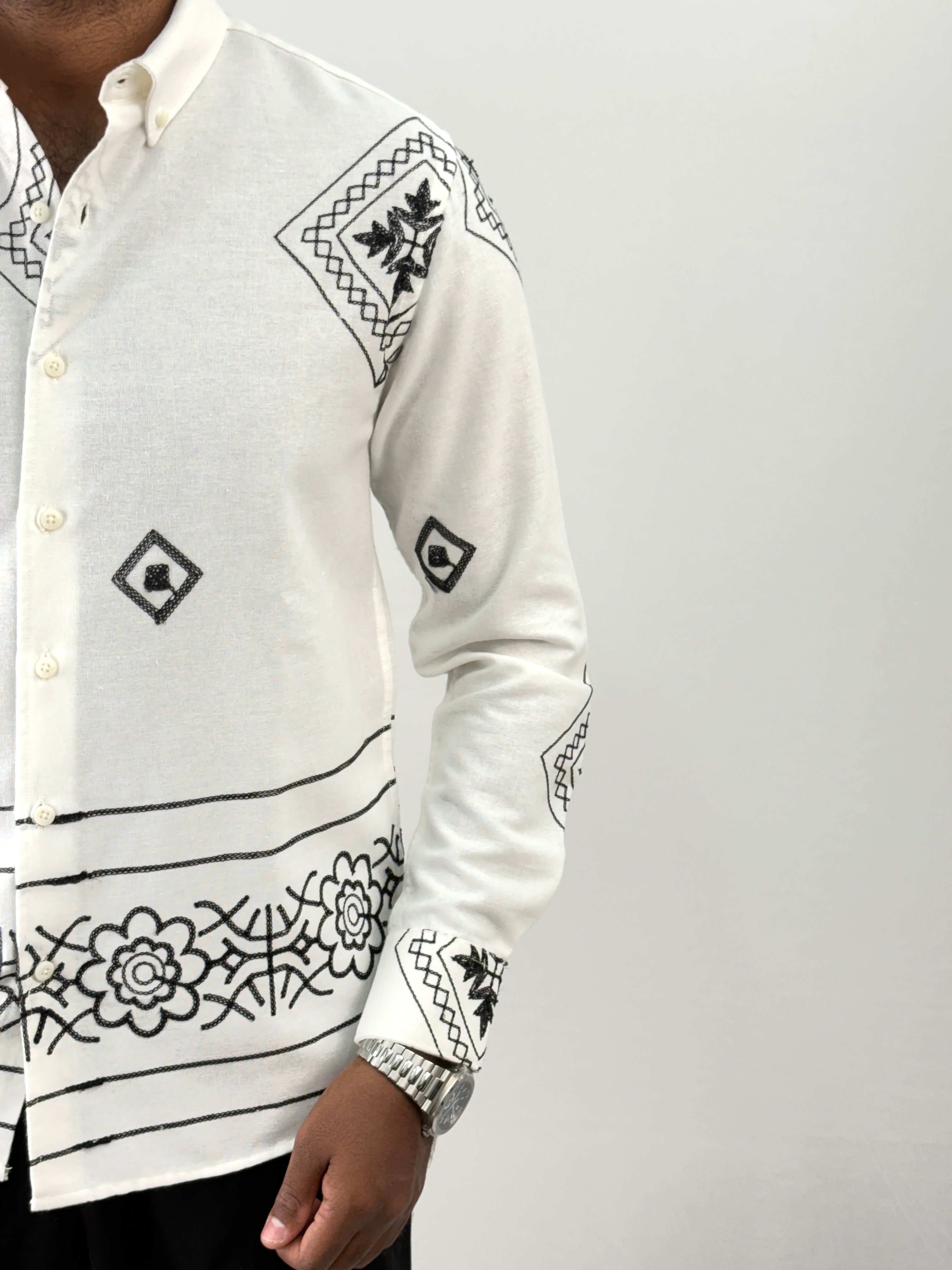 White Linen Embroidery Shirt 2
