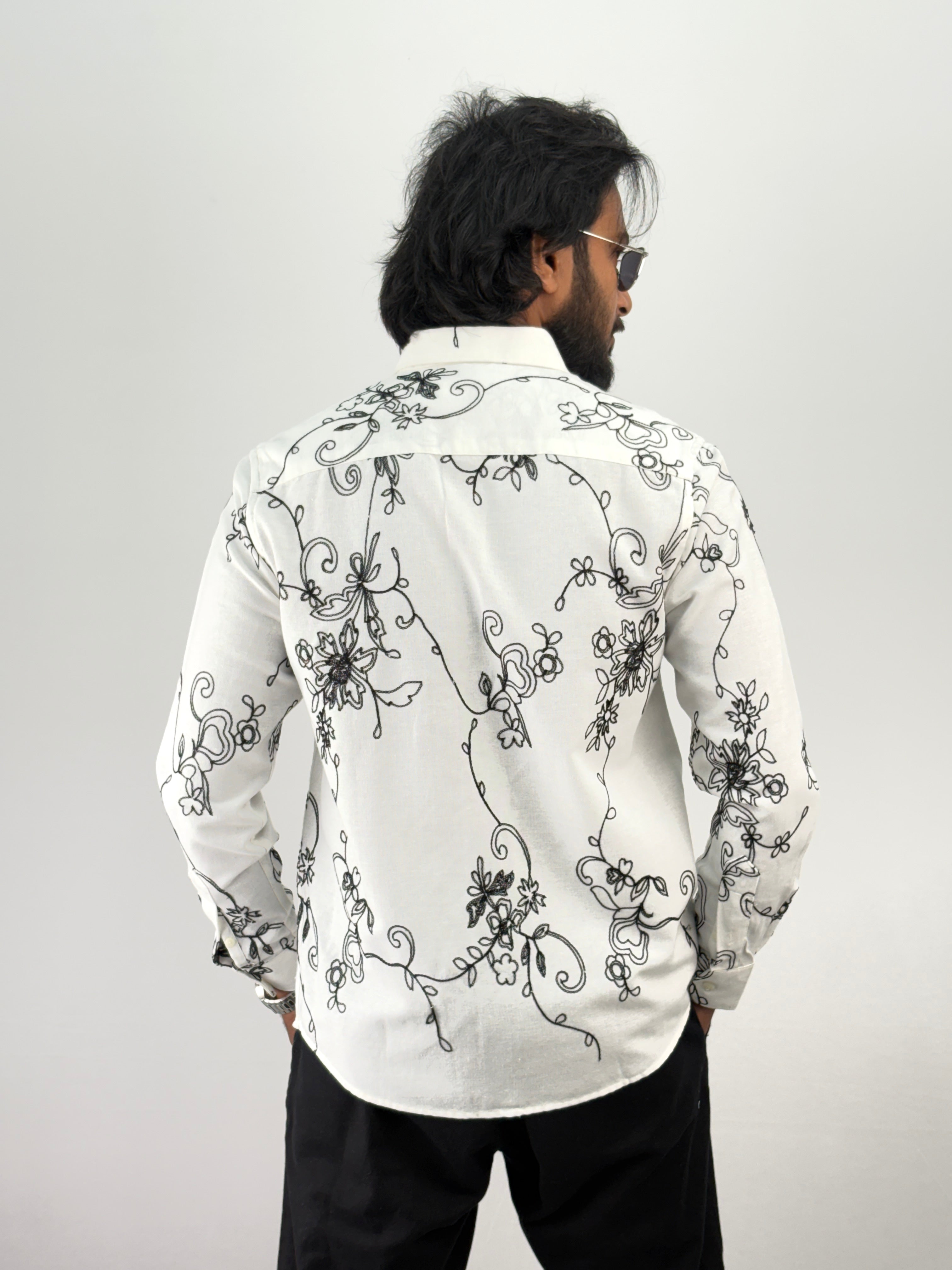 White Linen Embroidery Shirt 3