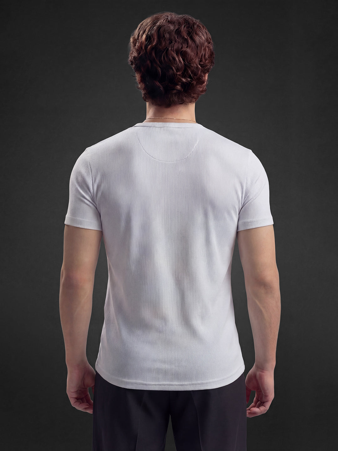 White Ribbed Henley Short Sleeves T-Shirt