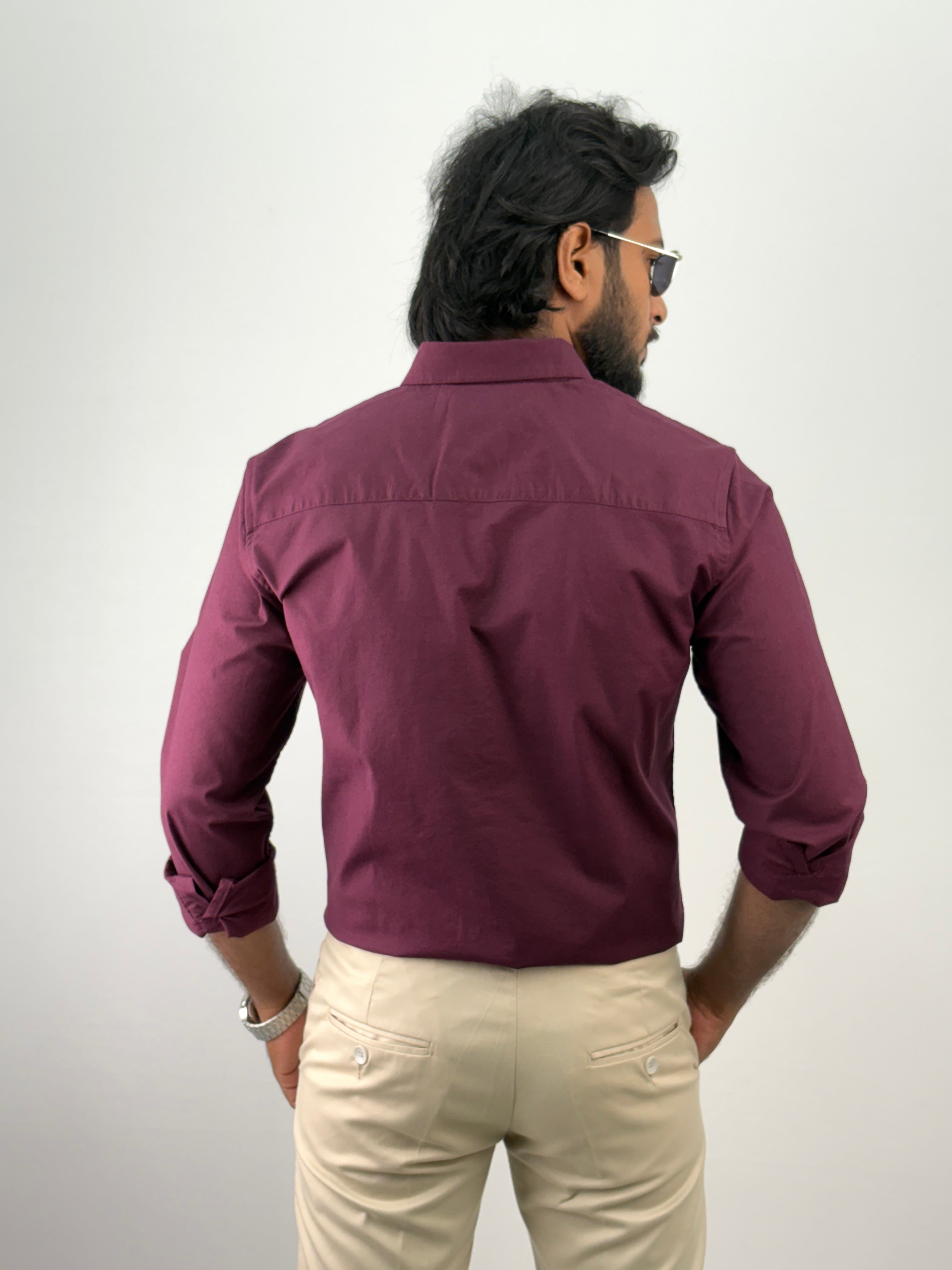 Wine Plain Oxford Shirt 4