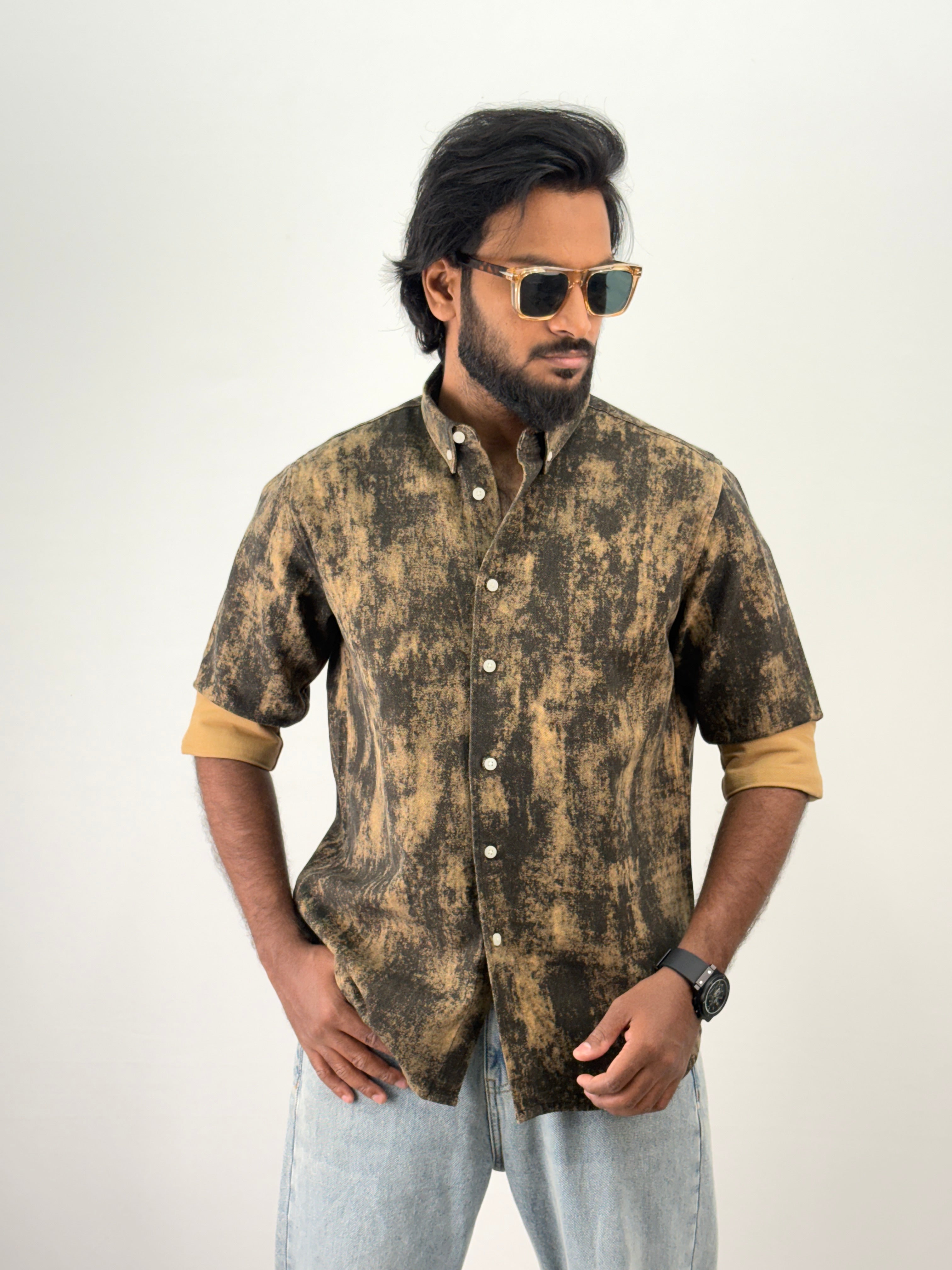 Yellow Tie & Dye Denim Shirt