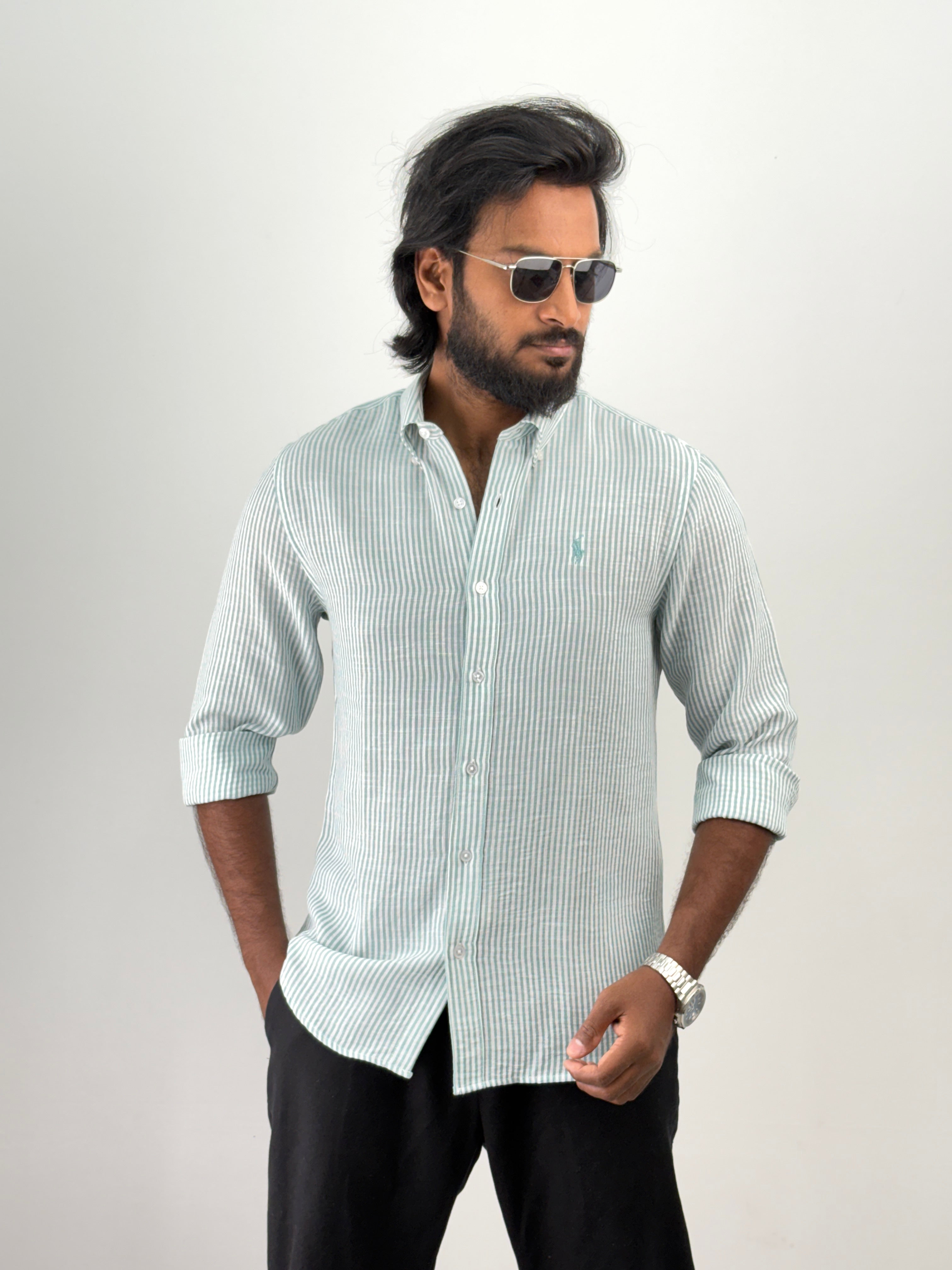 Aqua Linen Stripe Shirt