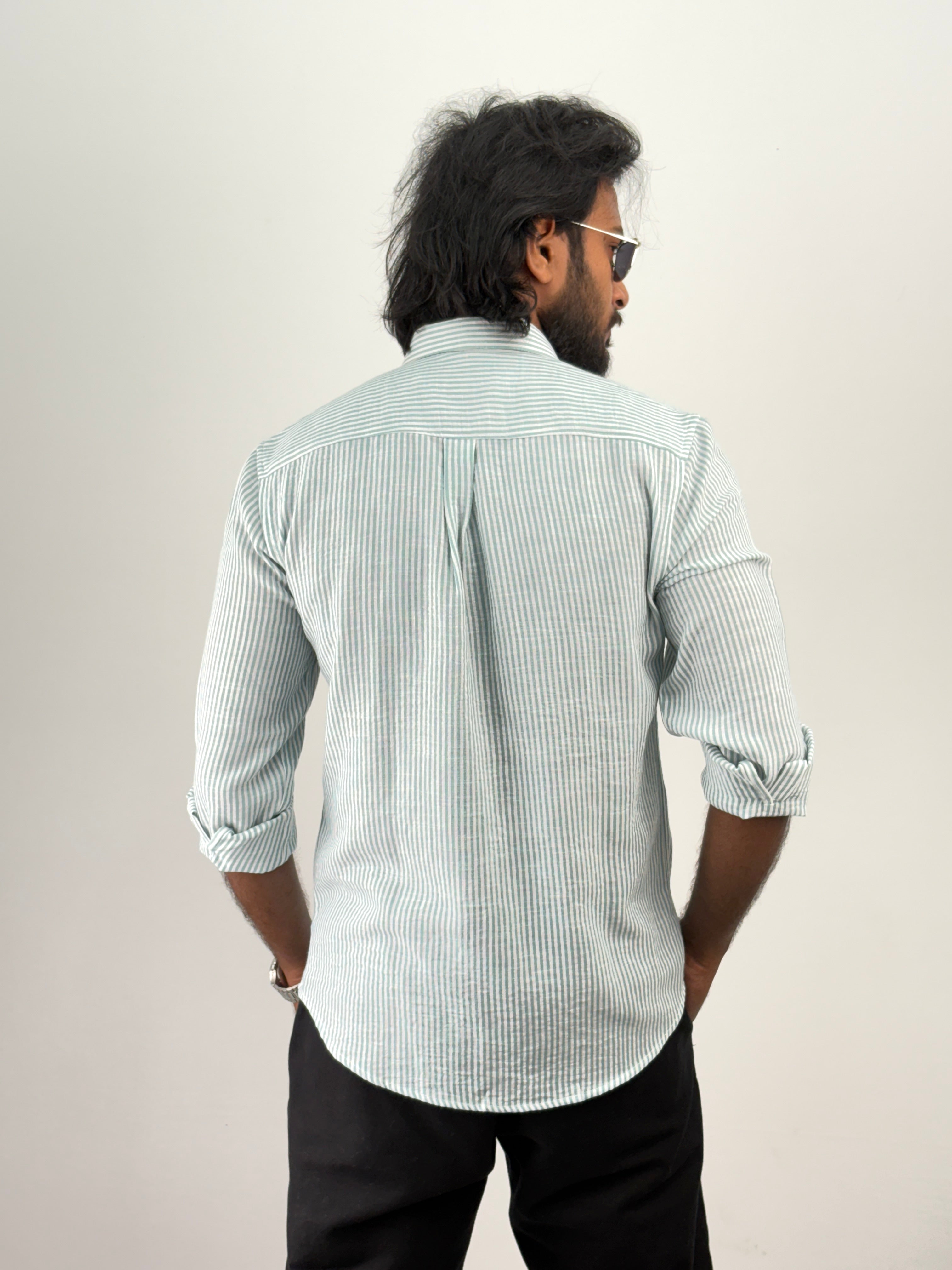 Aqua Linen Stripe Shirt