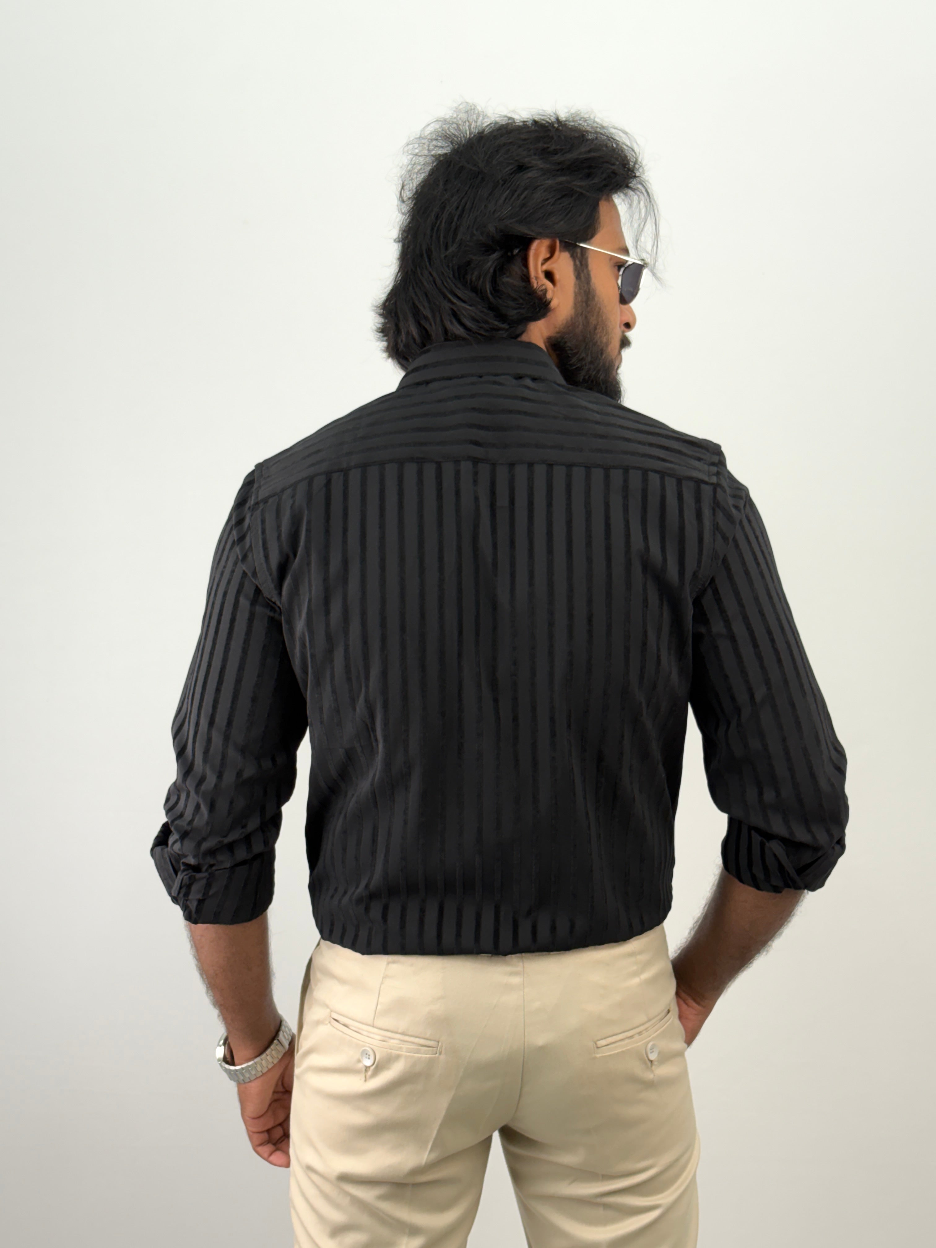Black Self Designer Stripe Shirt