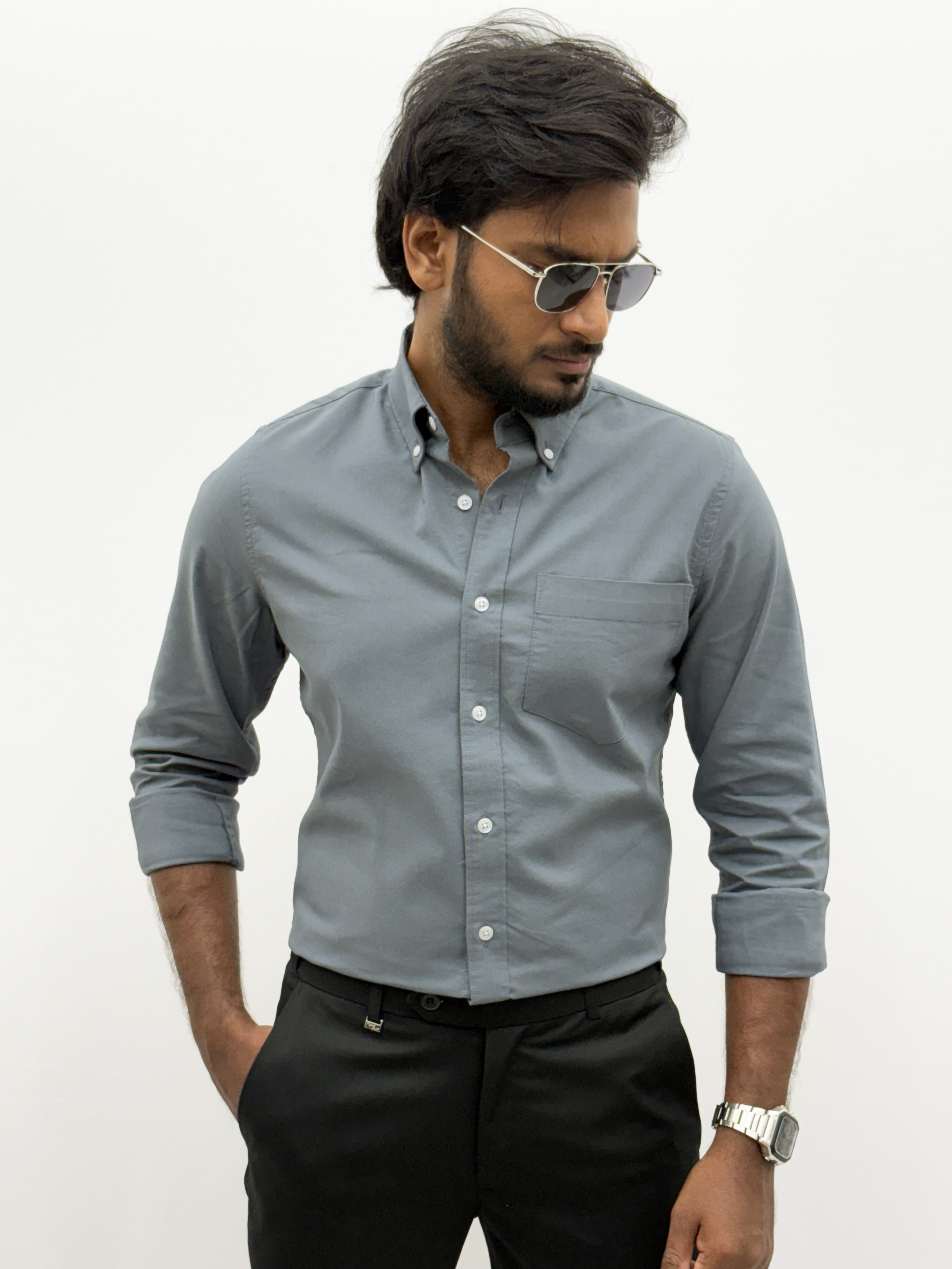 Bachelor Blue Plain Oxford Shirt