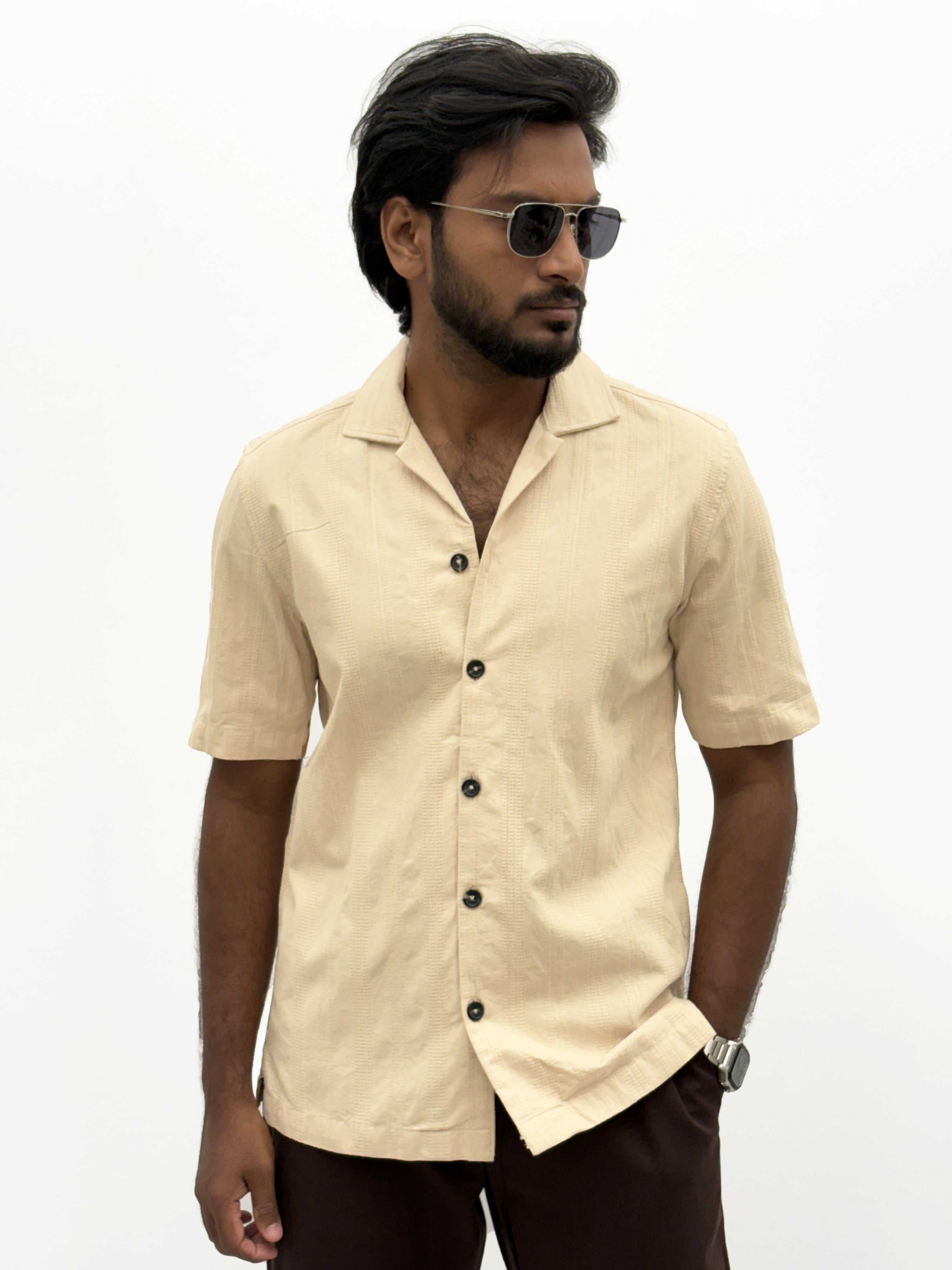 Beige Half Sleeve Textured Shirt