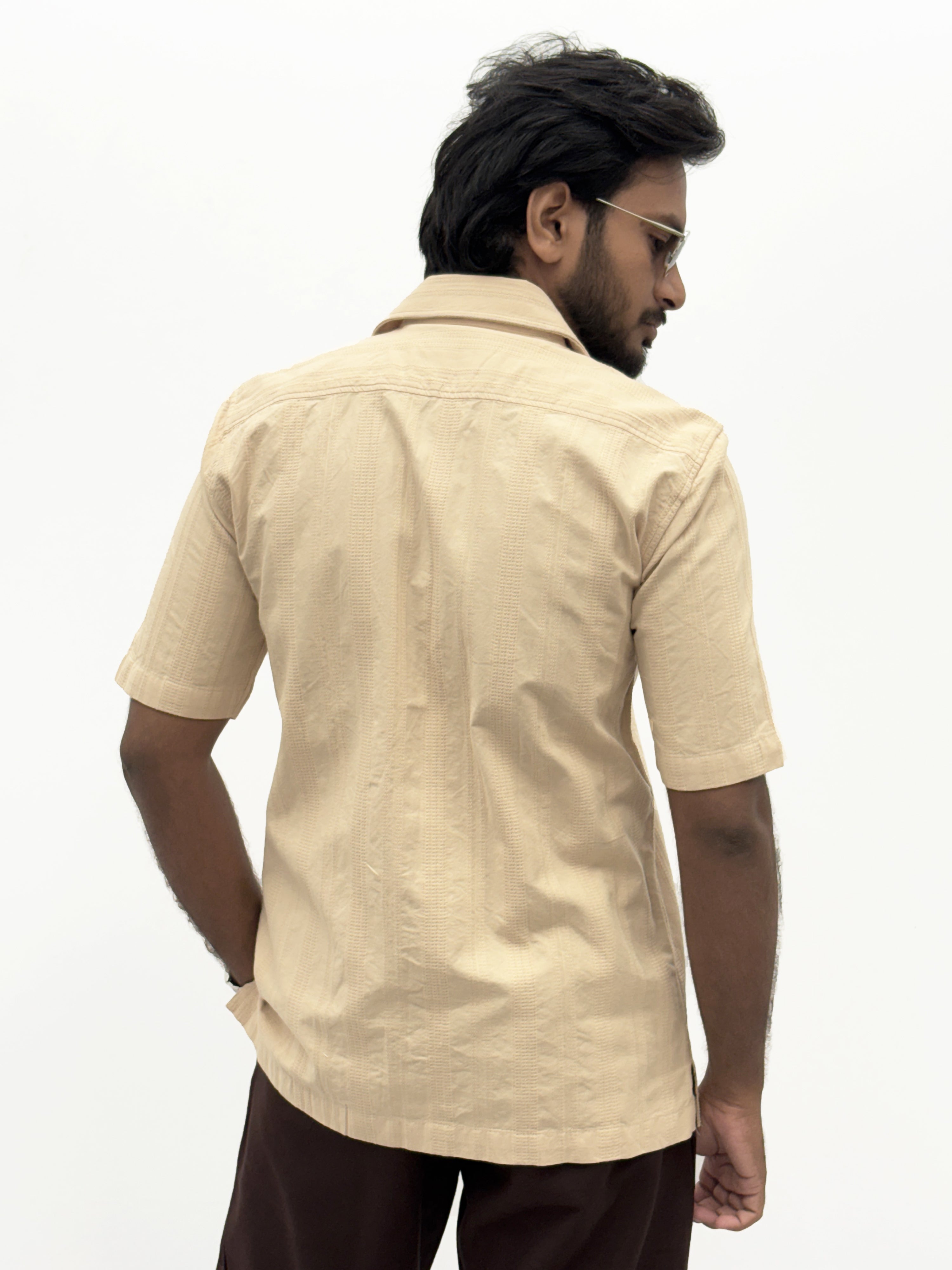 Beige Half Sleeve Textured Shirt