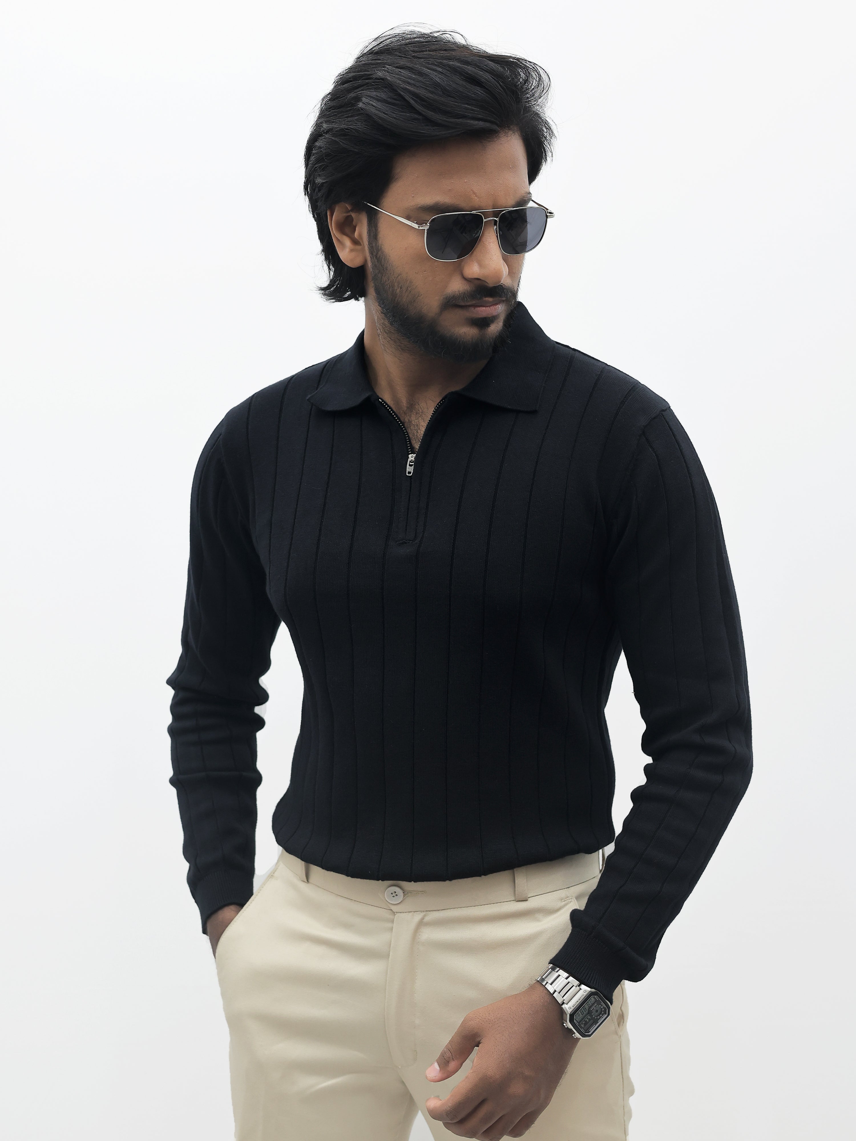 Black Zipper Polo T-Shirt
