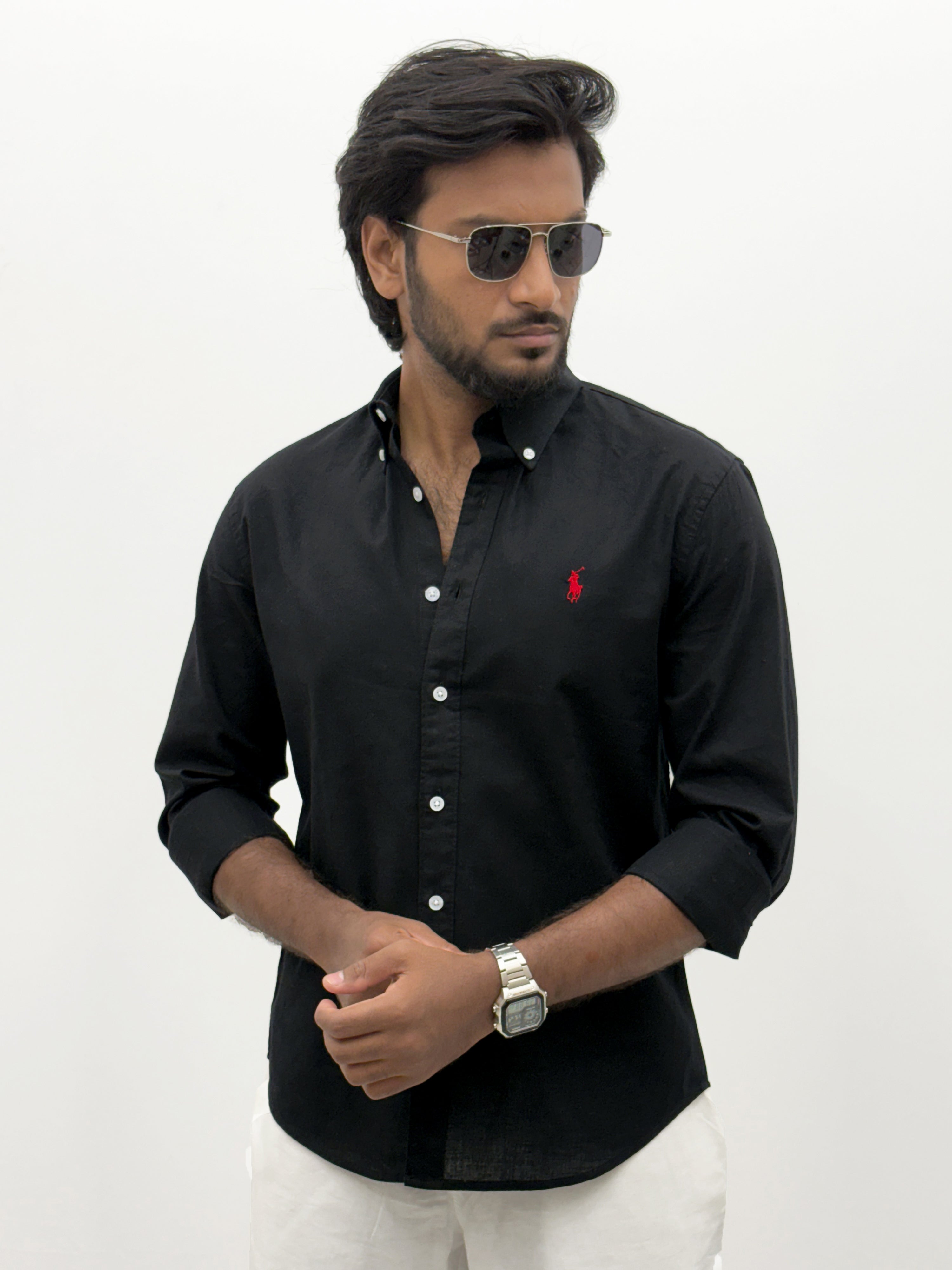Black Plain Linen Shirt