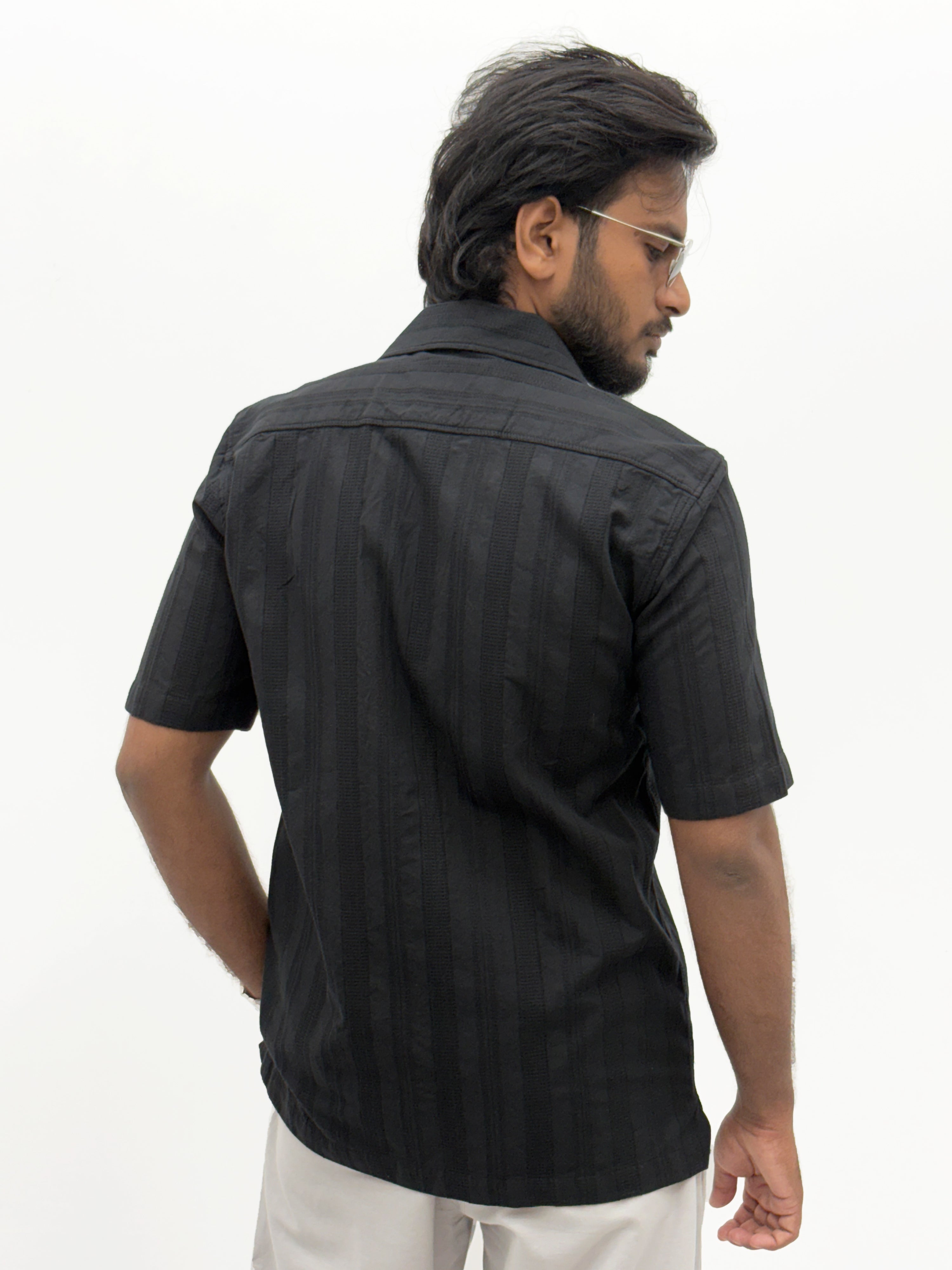 Black Half Sleeve Textured Shirt