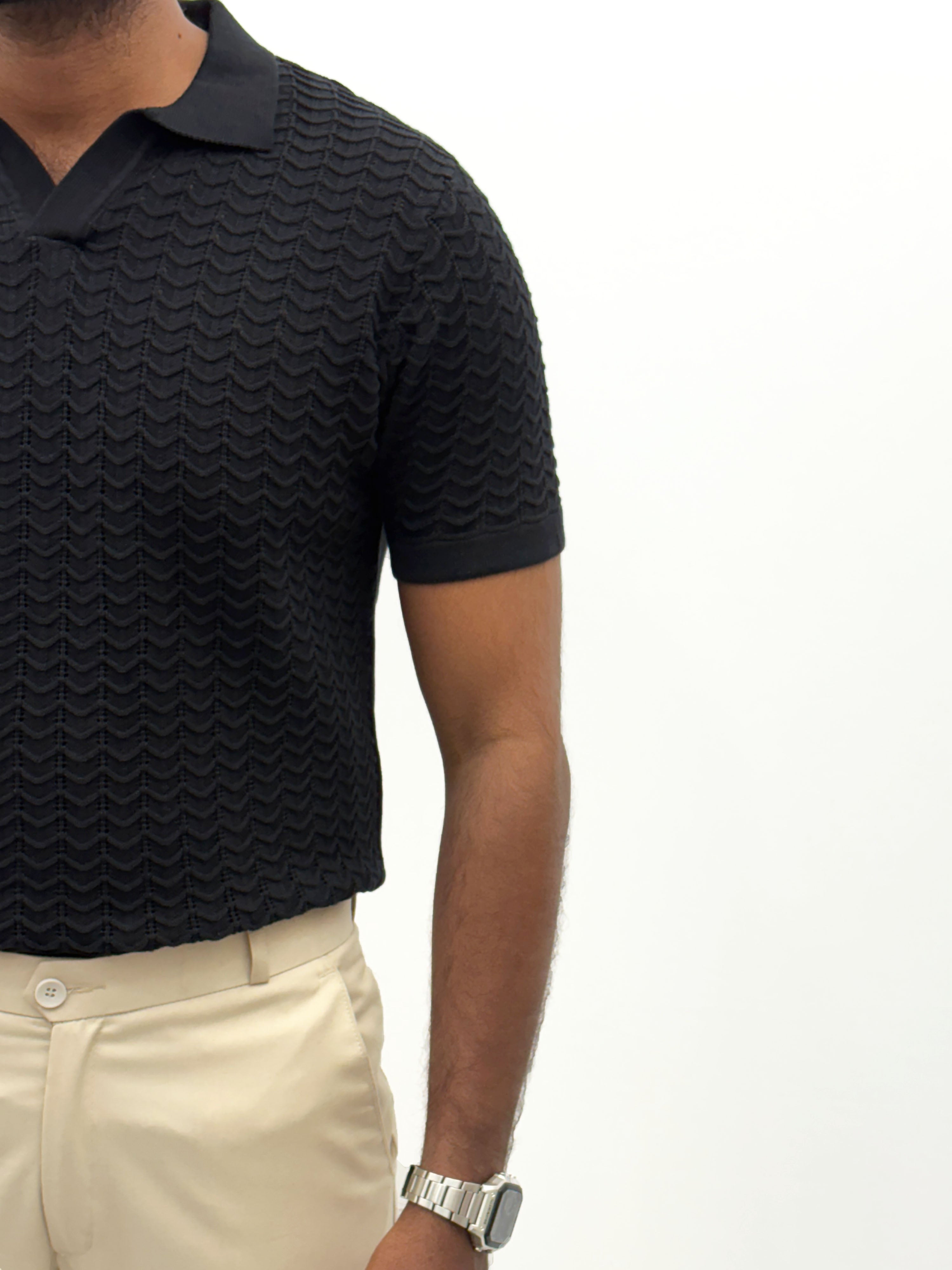 Black Textured Polo T-Shirt