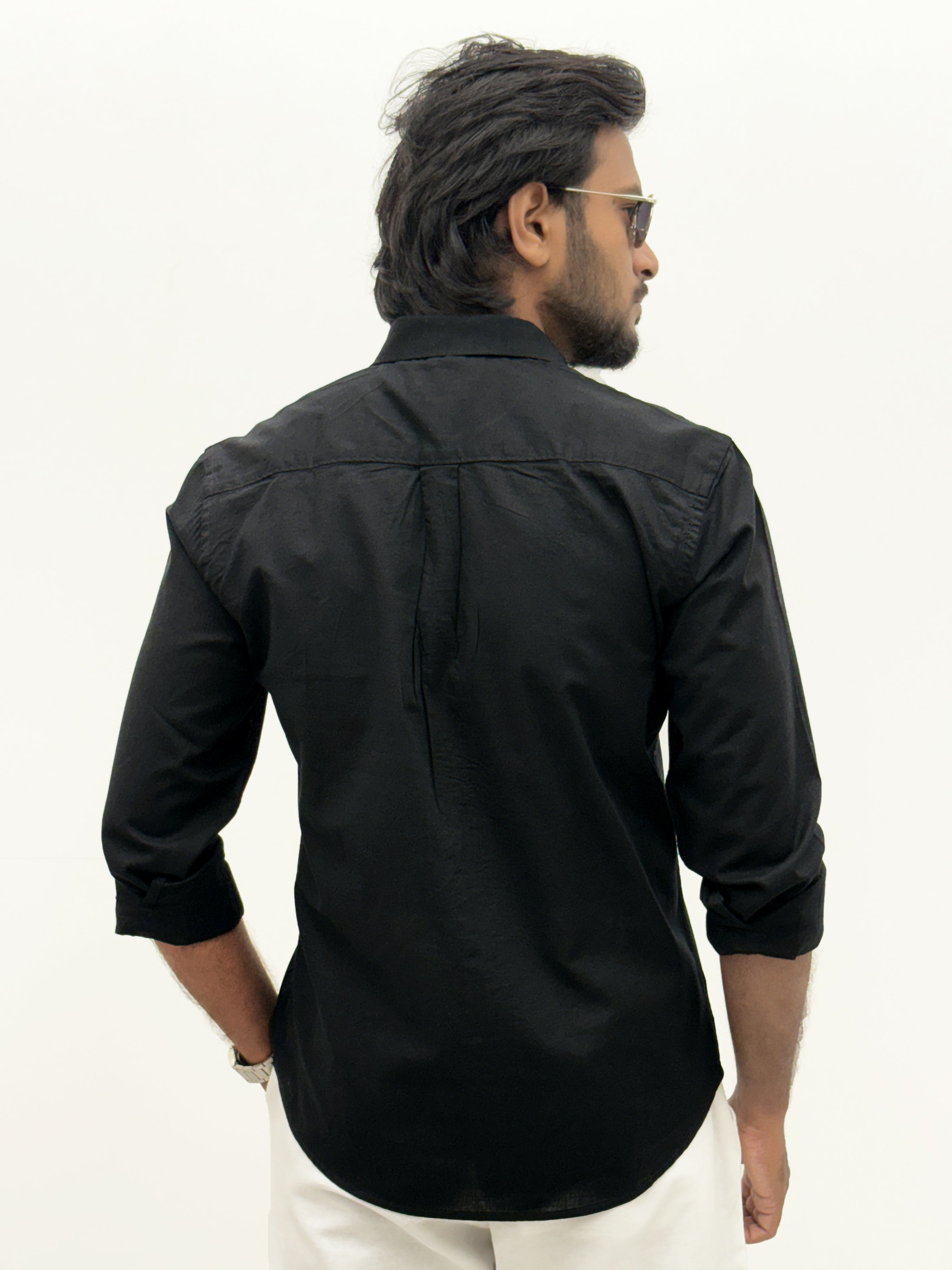 Black Plain Linen Shirt