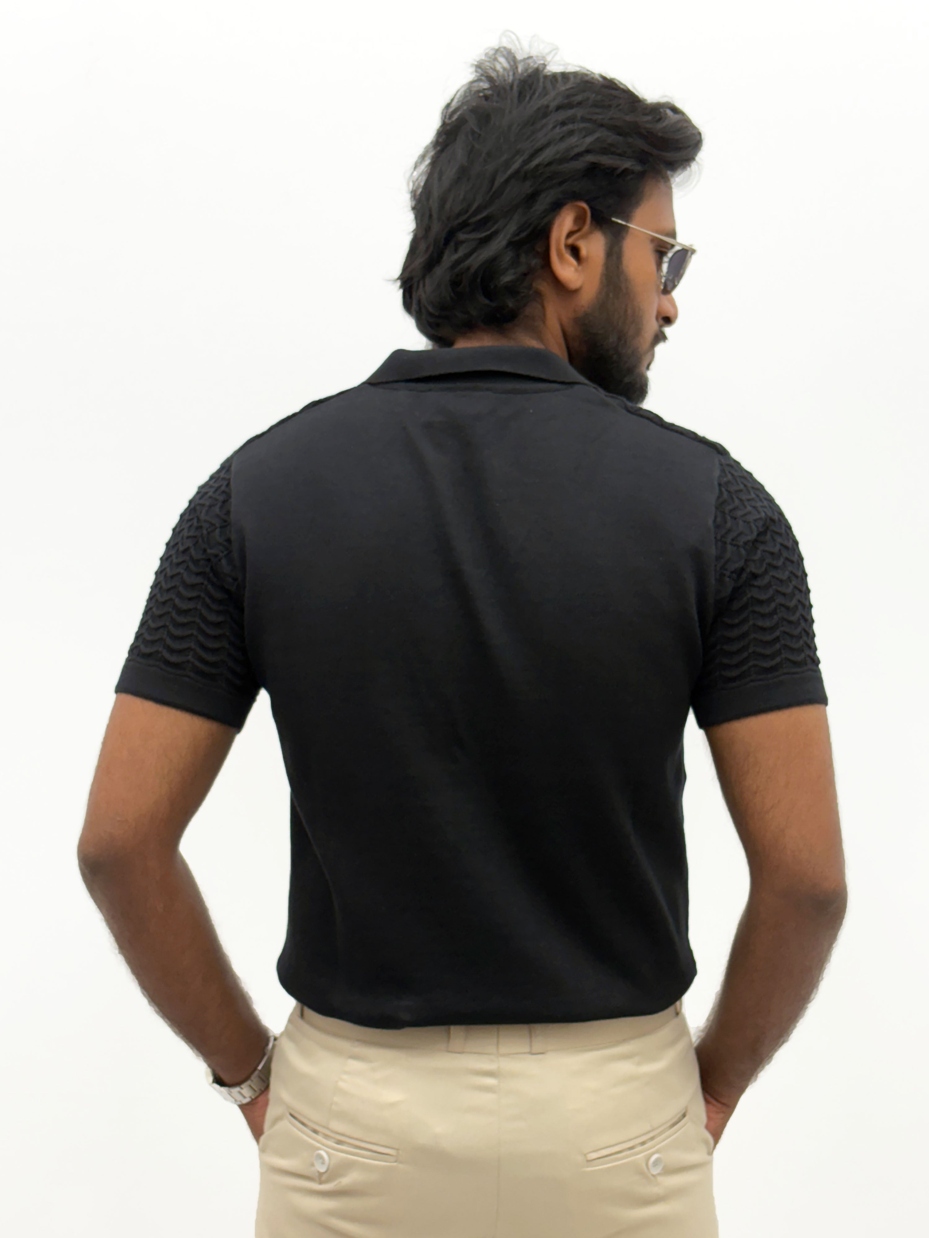 Black Textured Polo T-Shirt