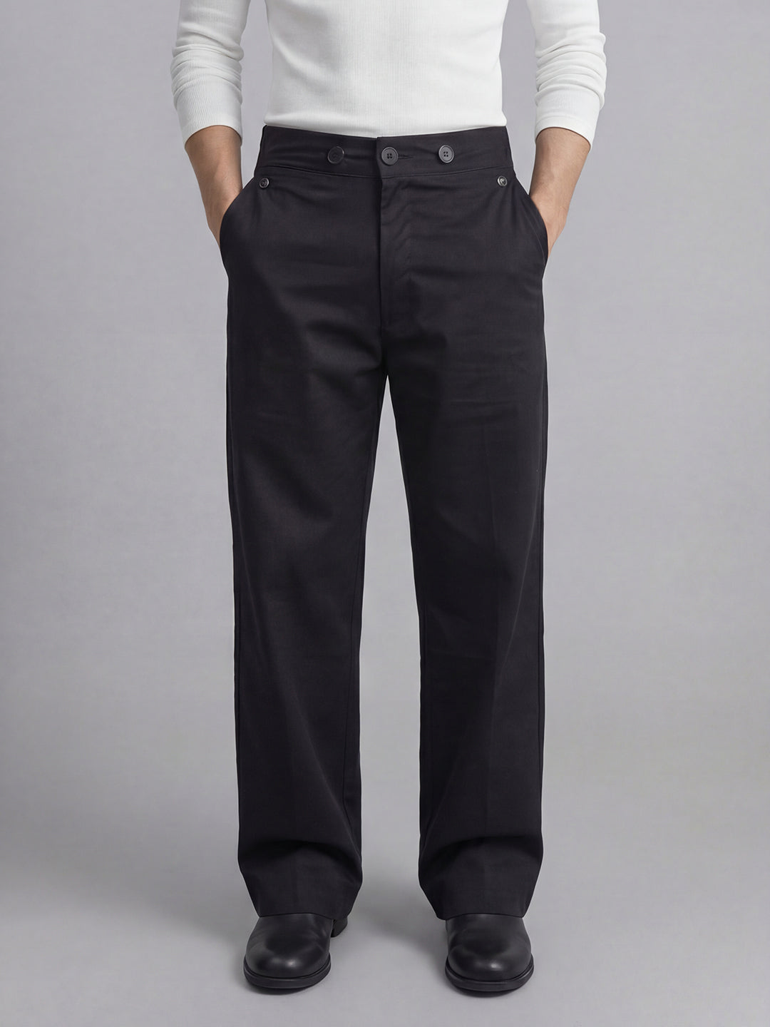 Black Switch-Flip Pleated Trousers