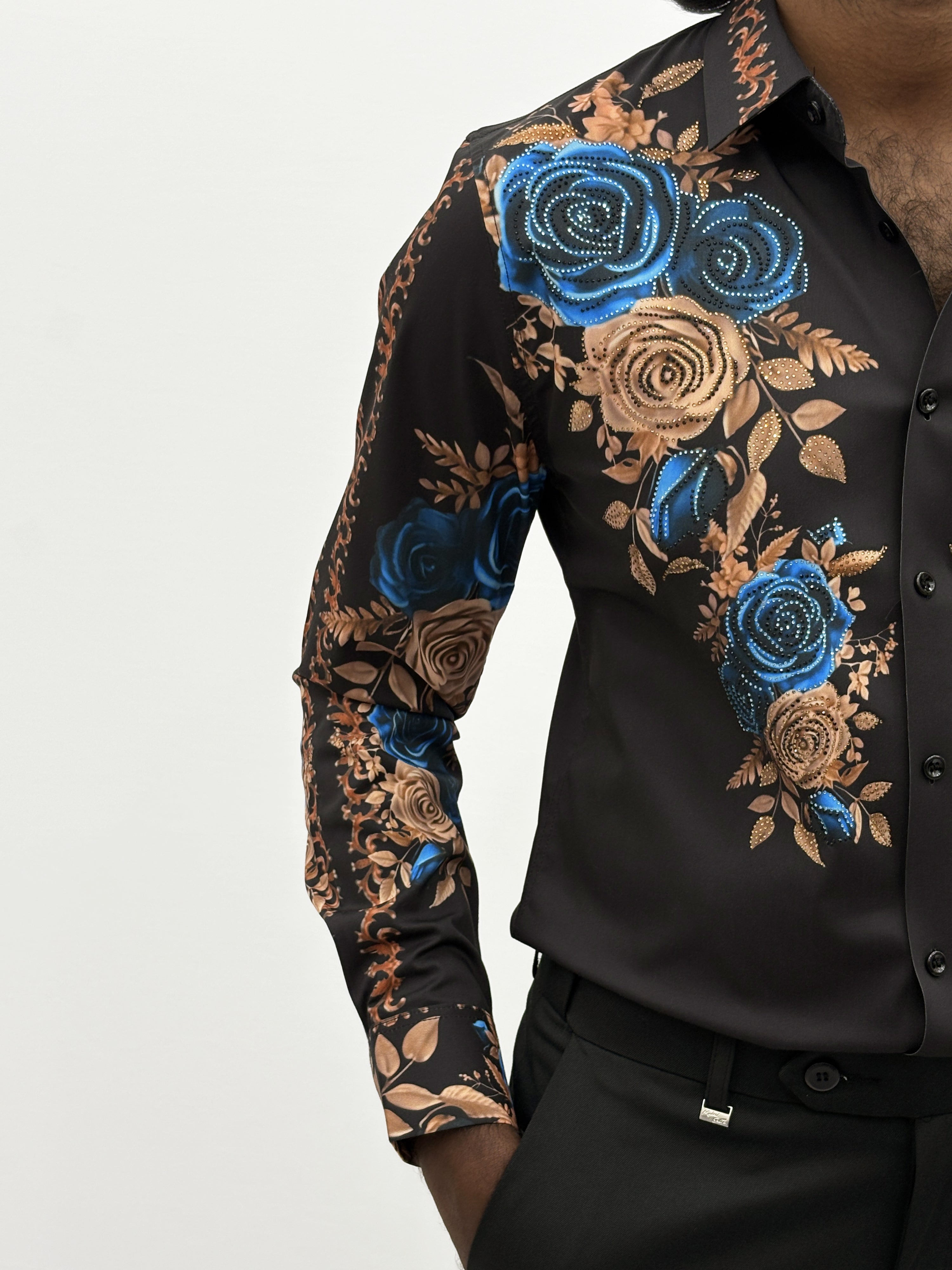 Black Blue IMP Stone Work Designer Shirt