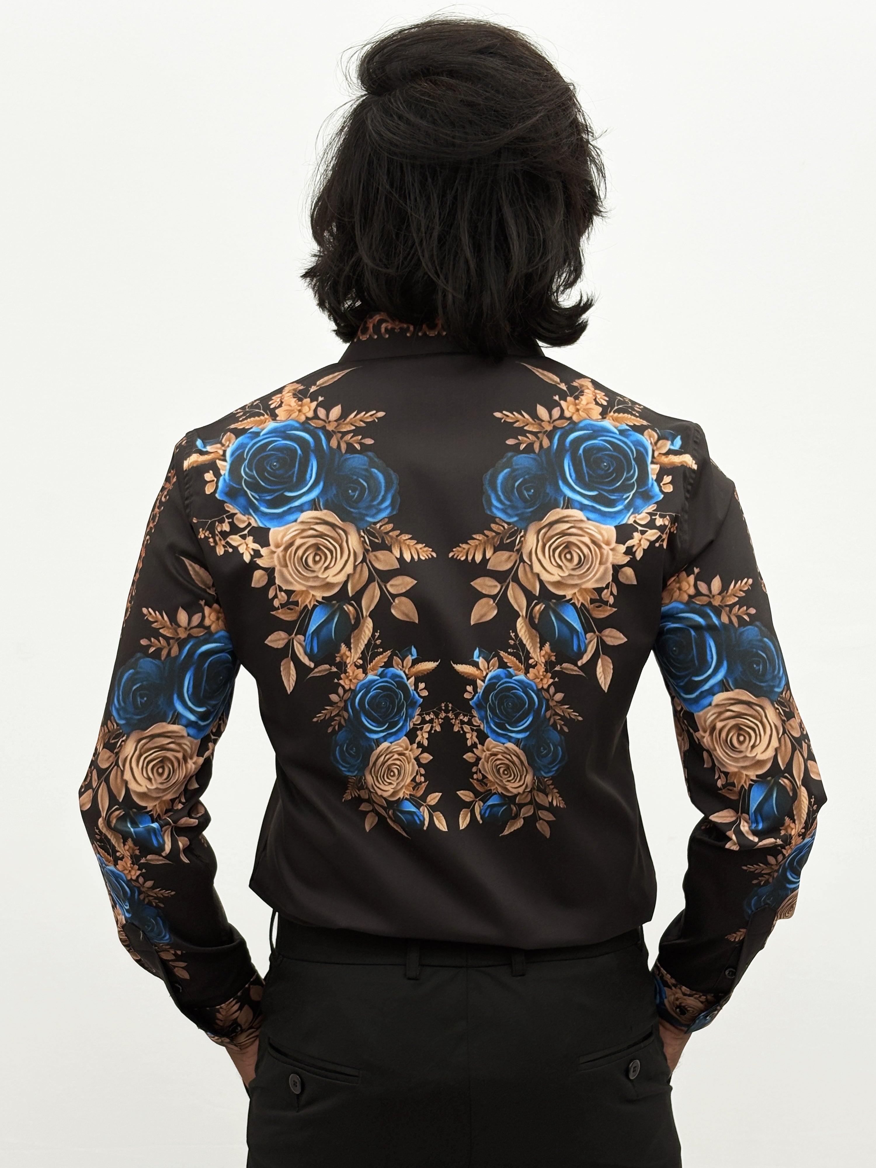 Black Blue IMP Stone Work Designer Shirt