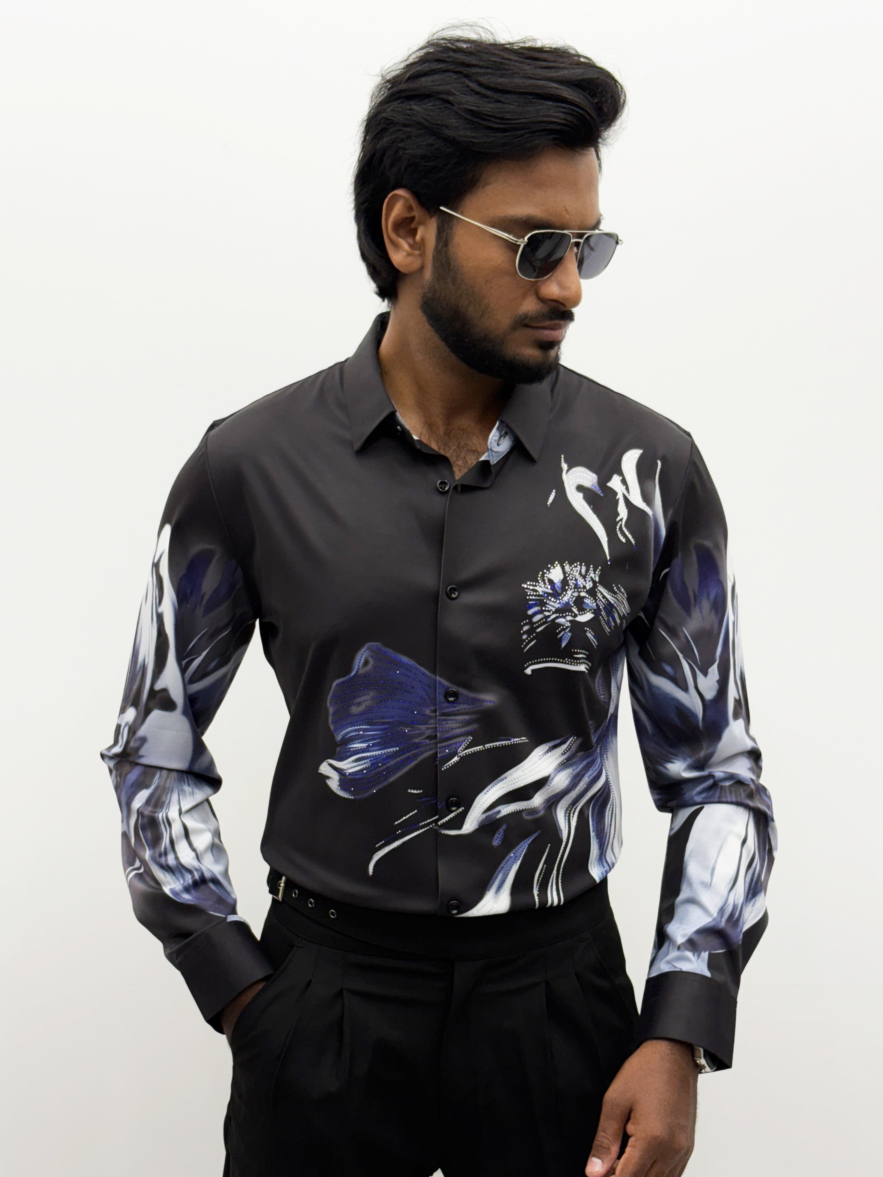 Black Purple IMP Designer Stone Work Shirt