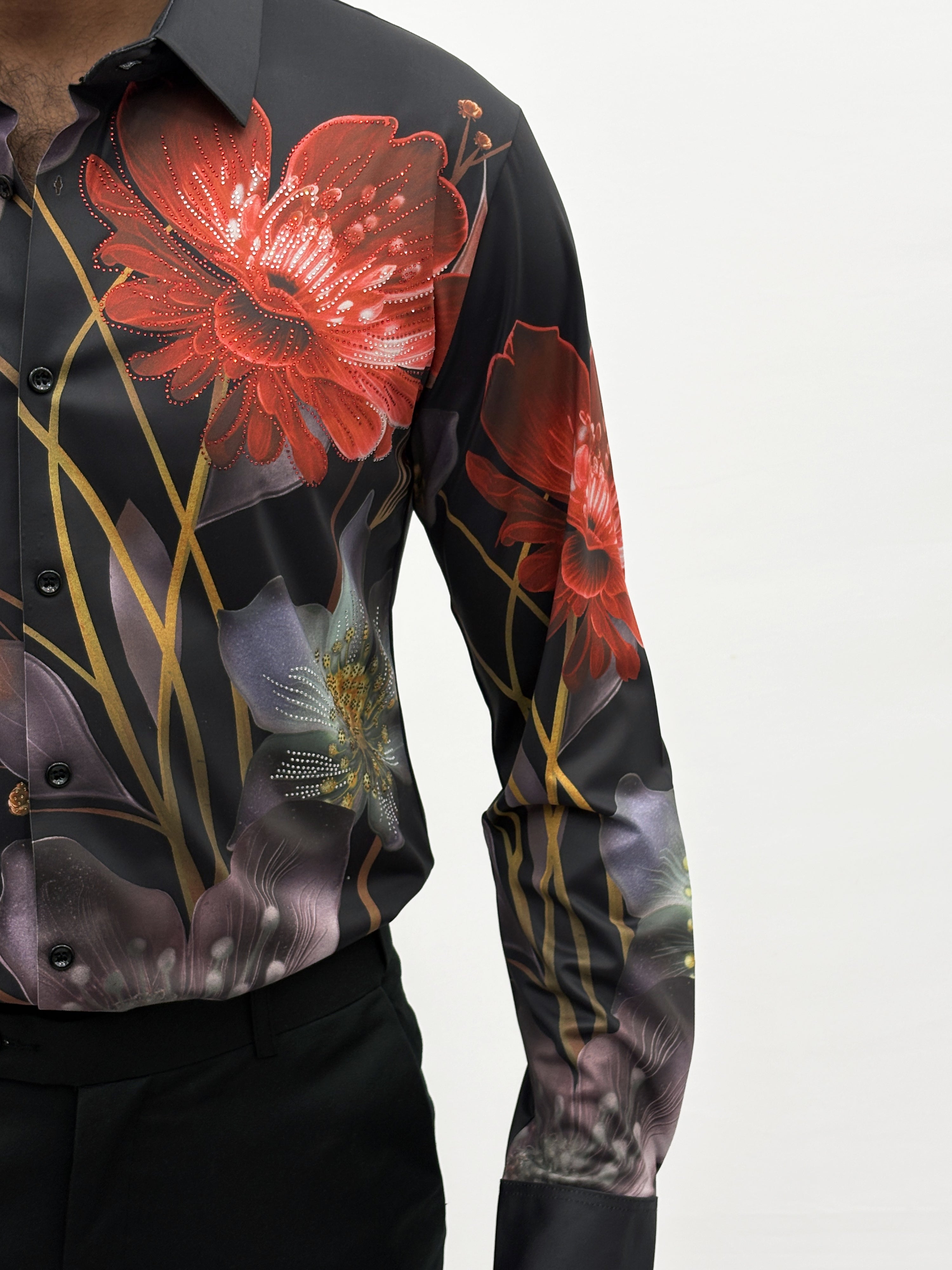 Black Red IMP Stone Work Designer Shirt