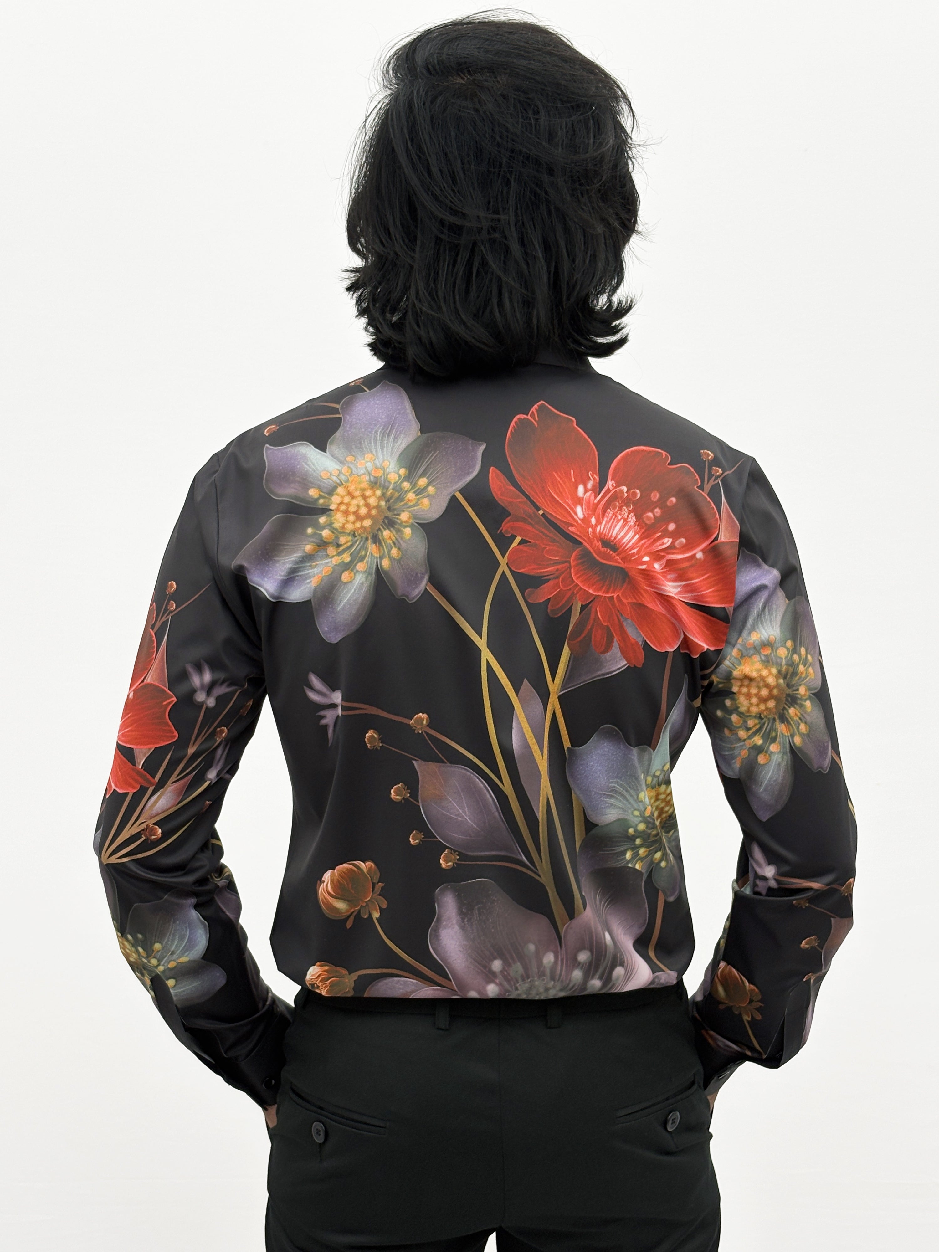 Black Red IMP Stone Work Designer Shirt