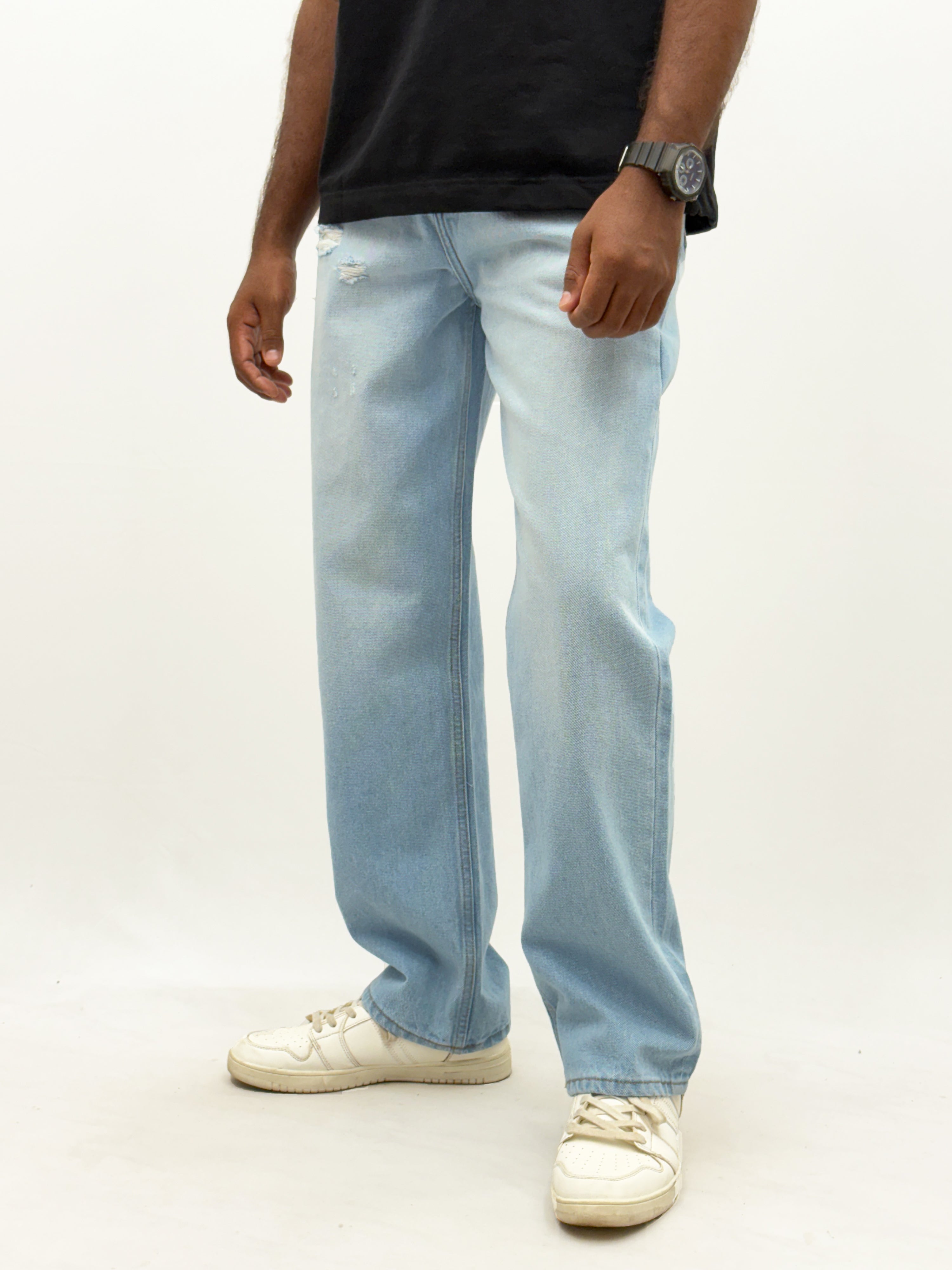 Ice Blue Torn Baggy Jeans