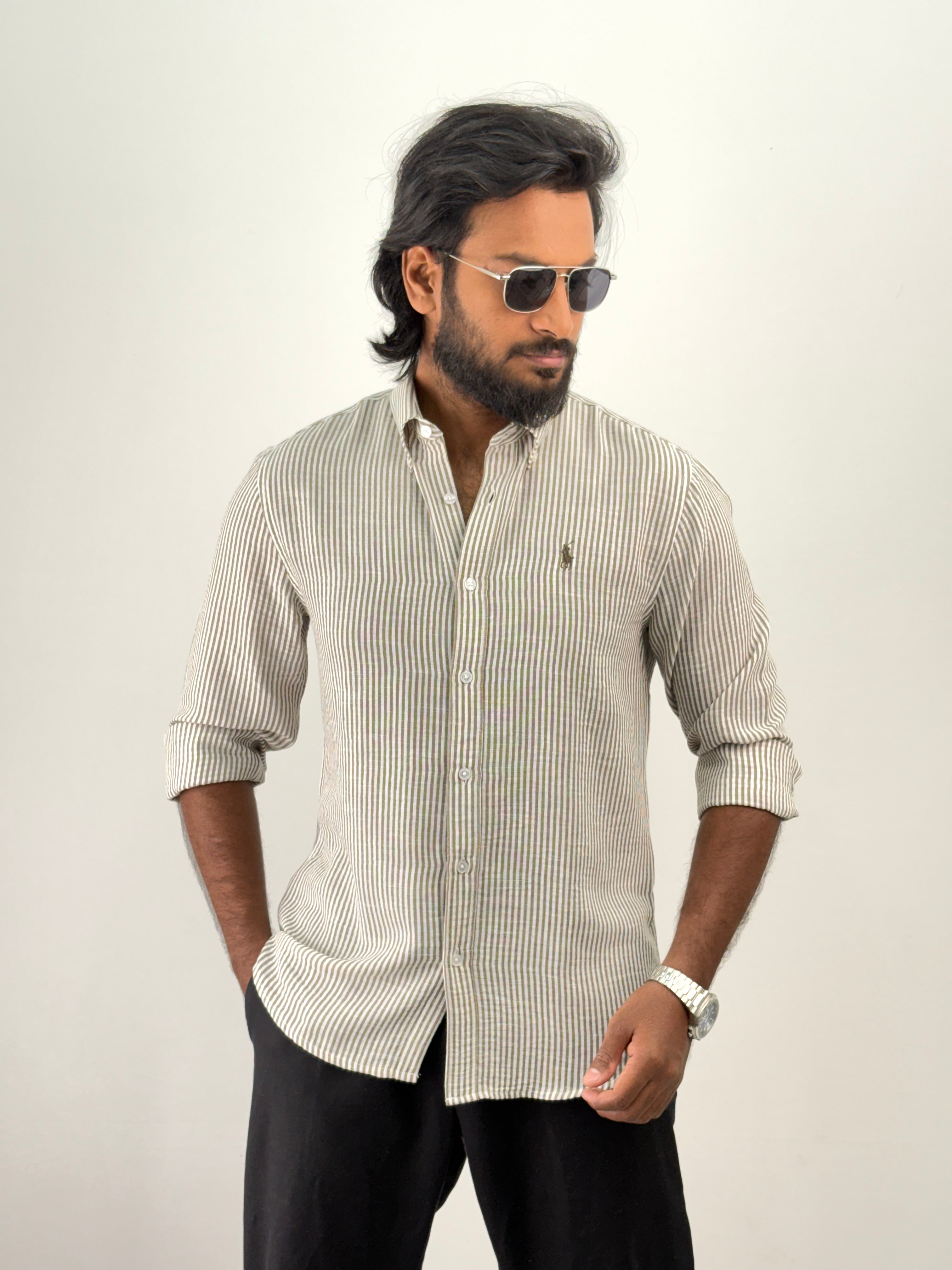 Brown Linen Stripe Shirt