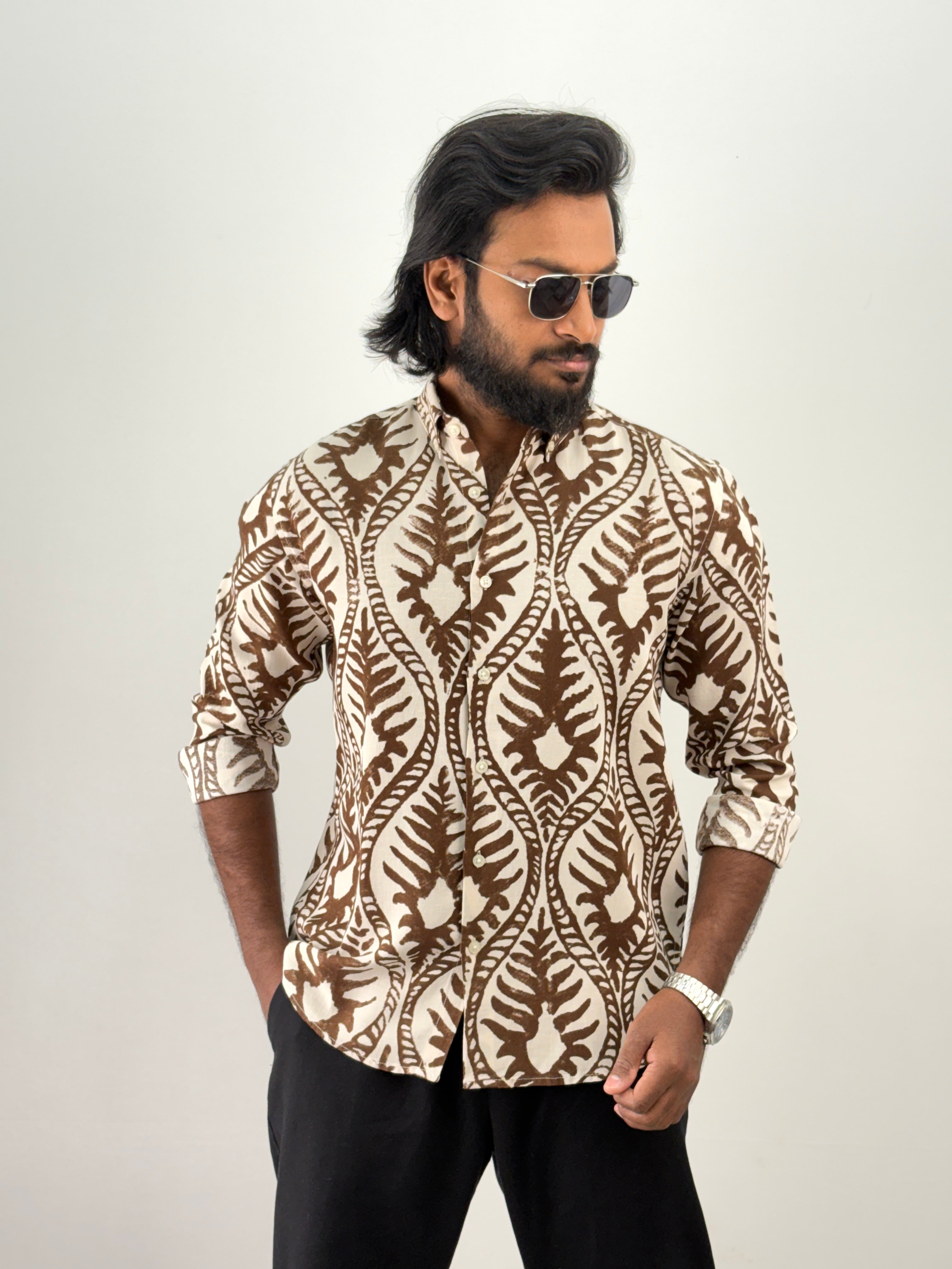 Brown Linen Printed Shirt