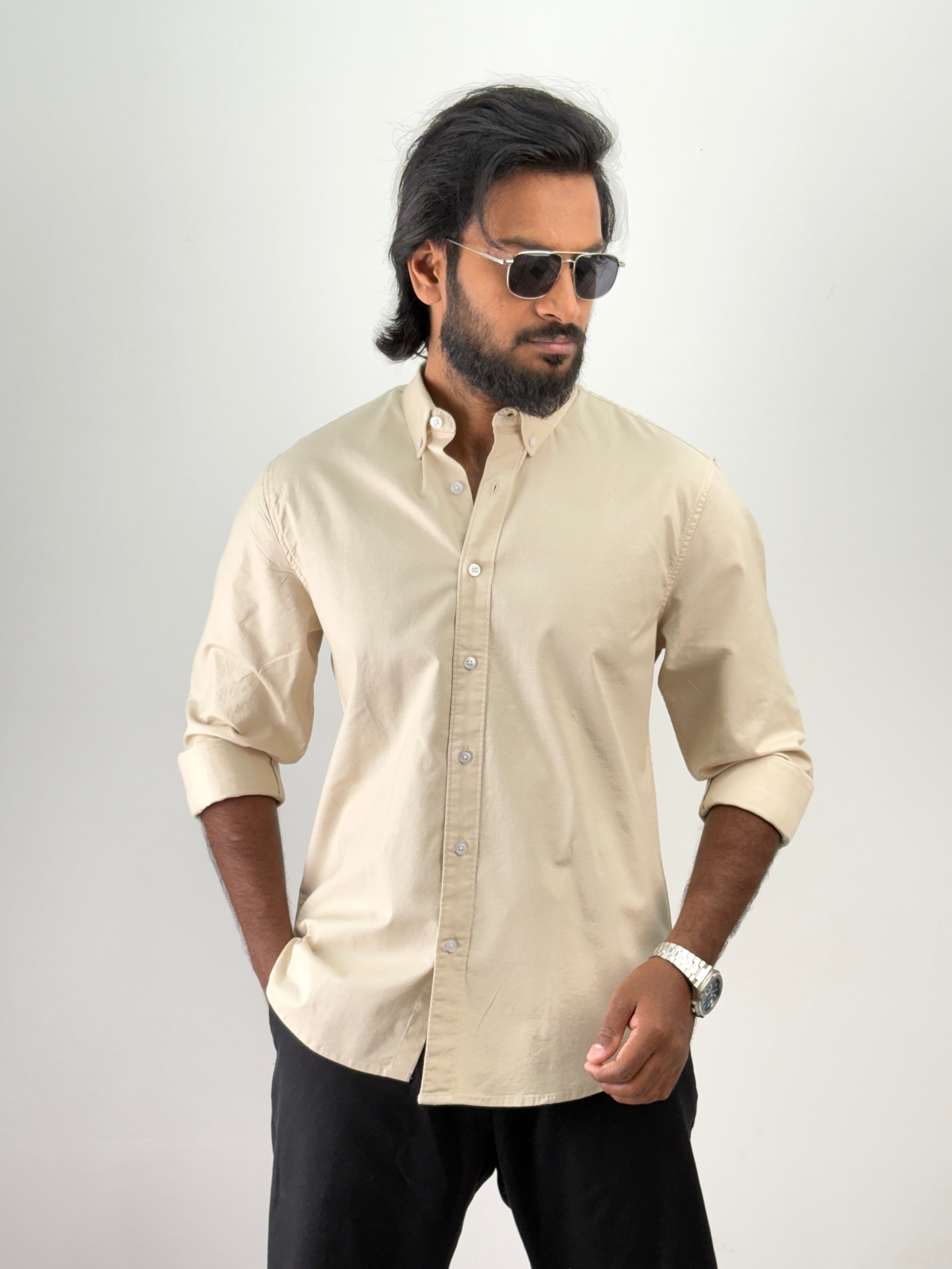Cream Elbow Patch Shirt