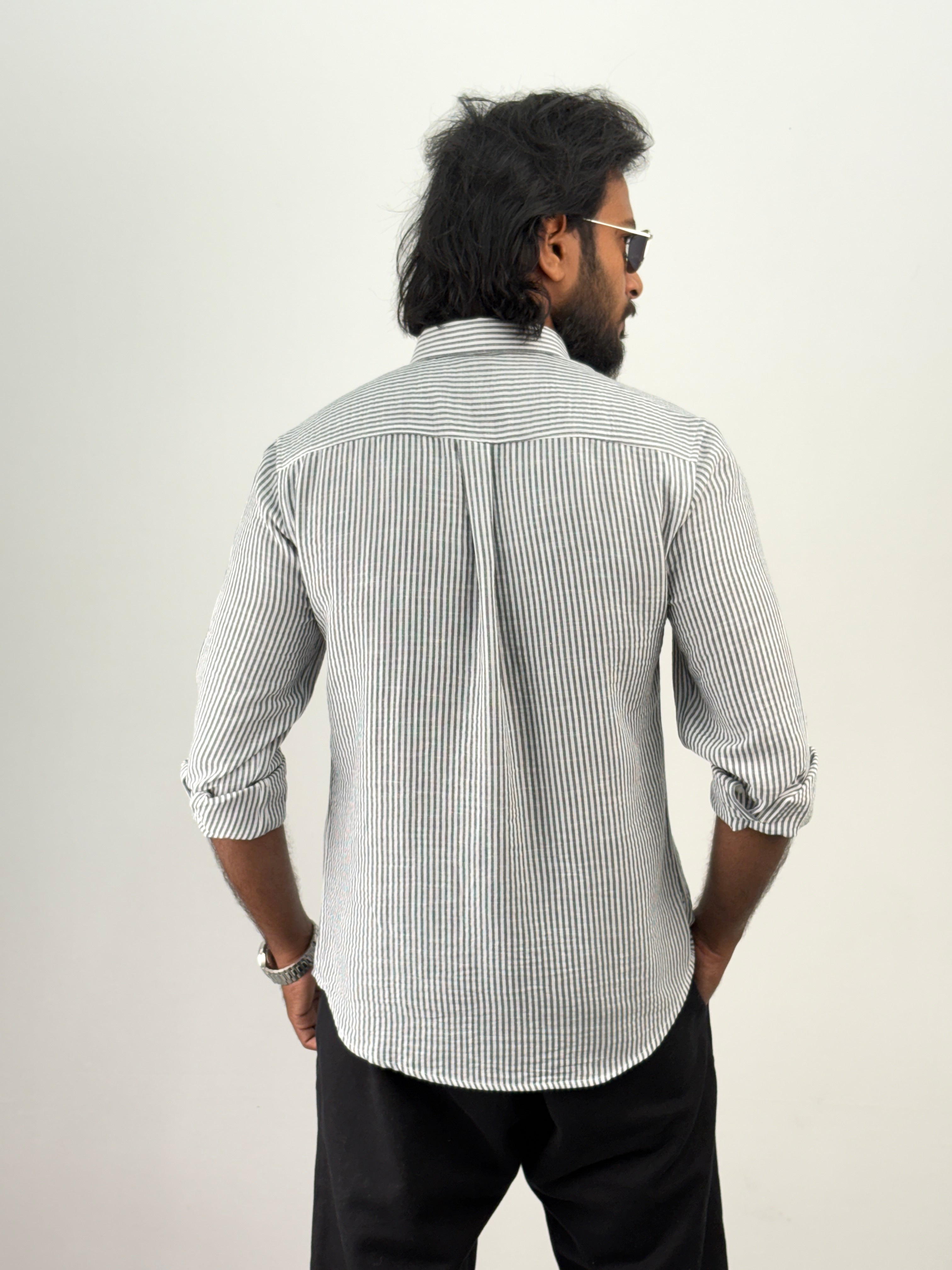 Dark Grey Linen Stripe Shirt