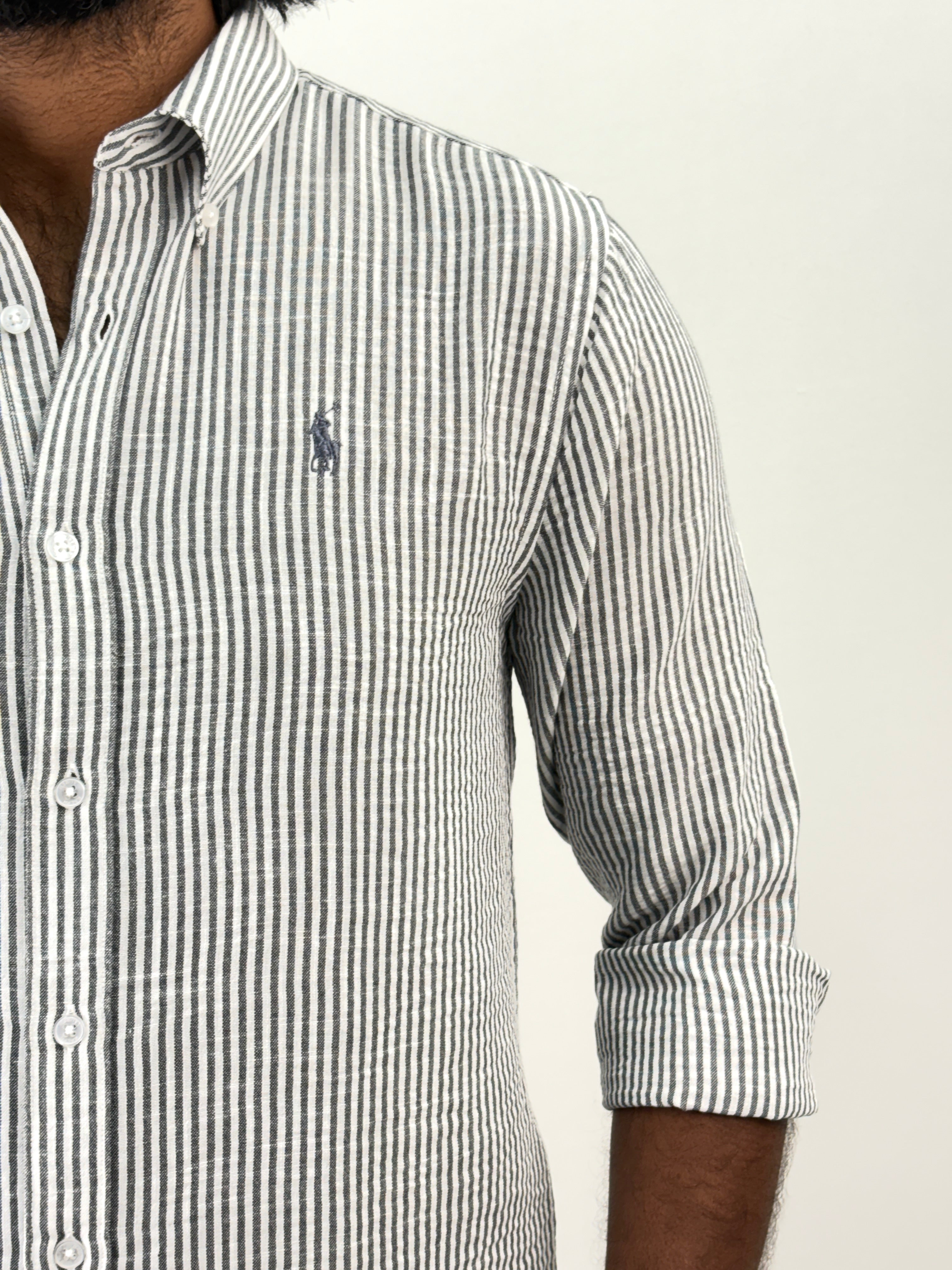Dark Grey Linen Stripe Shirt