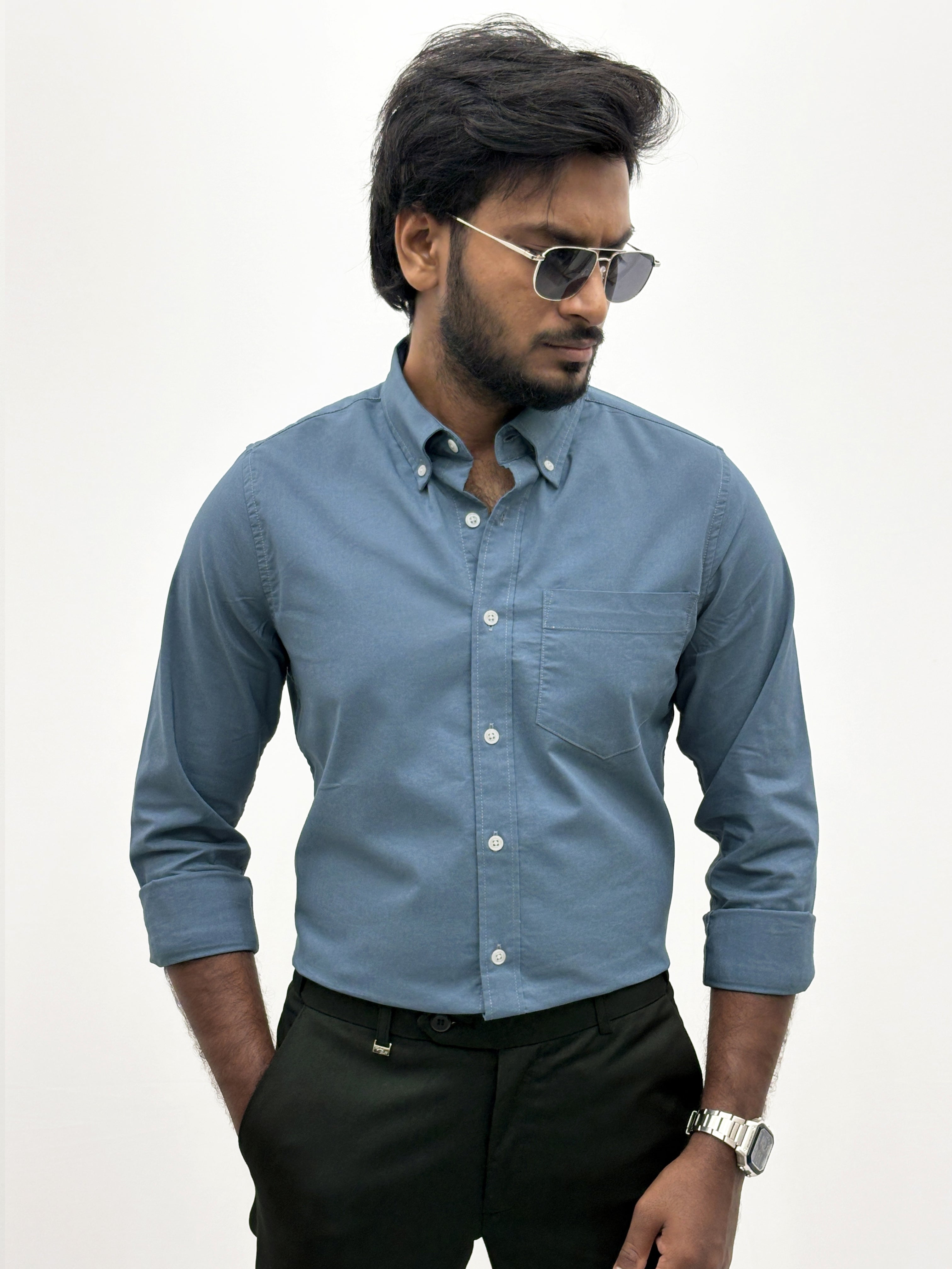 Aero Blue Plain Oxford Shirt