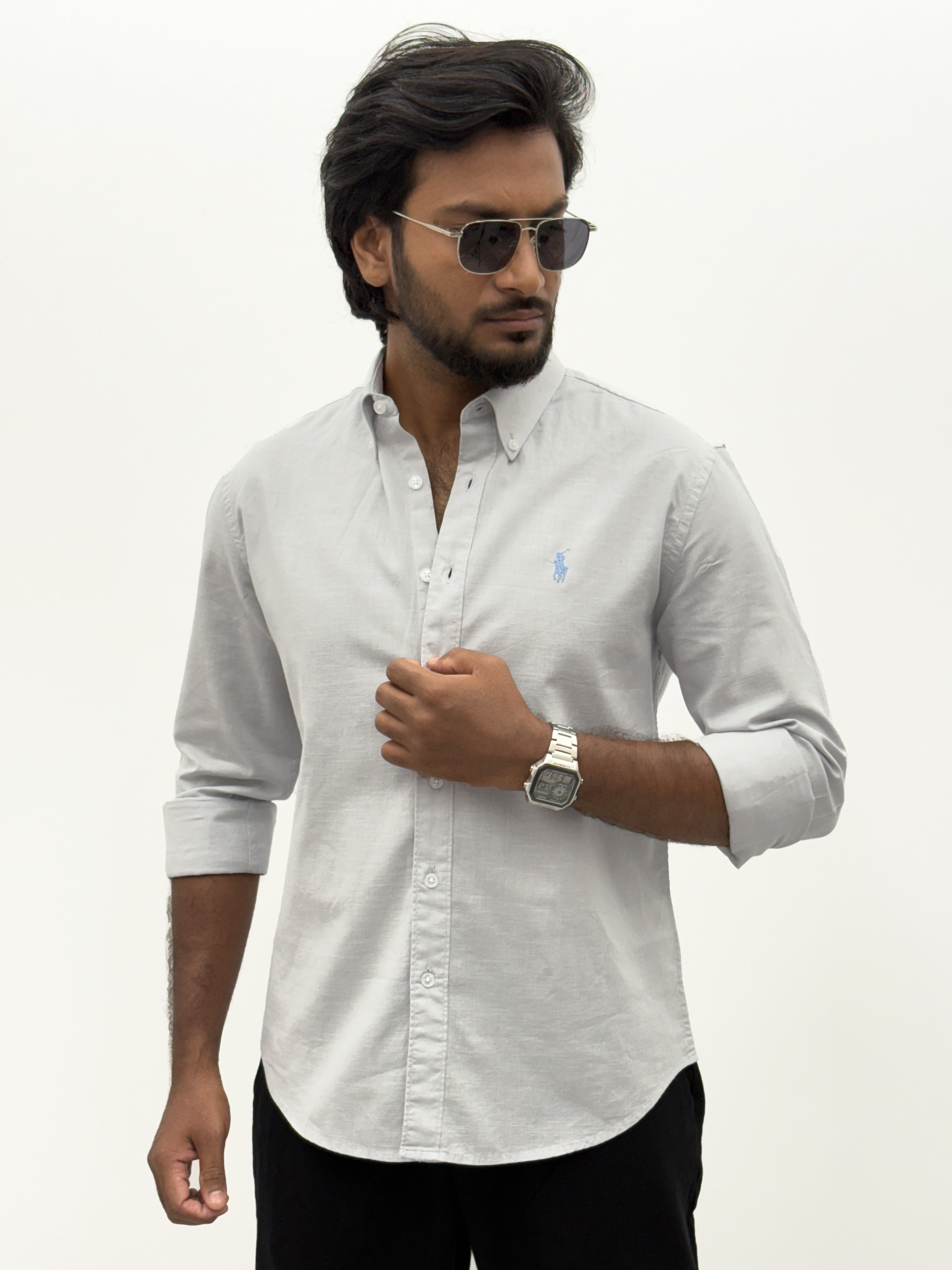 Grey Plain Linen Shirt